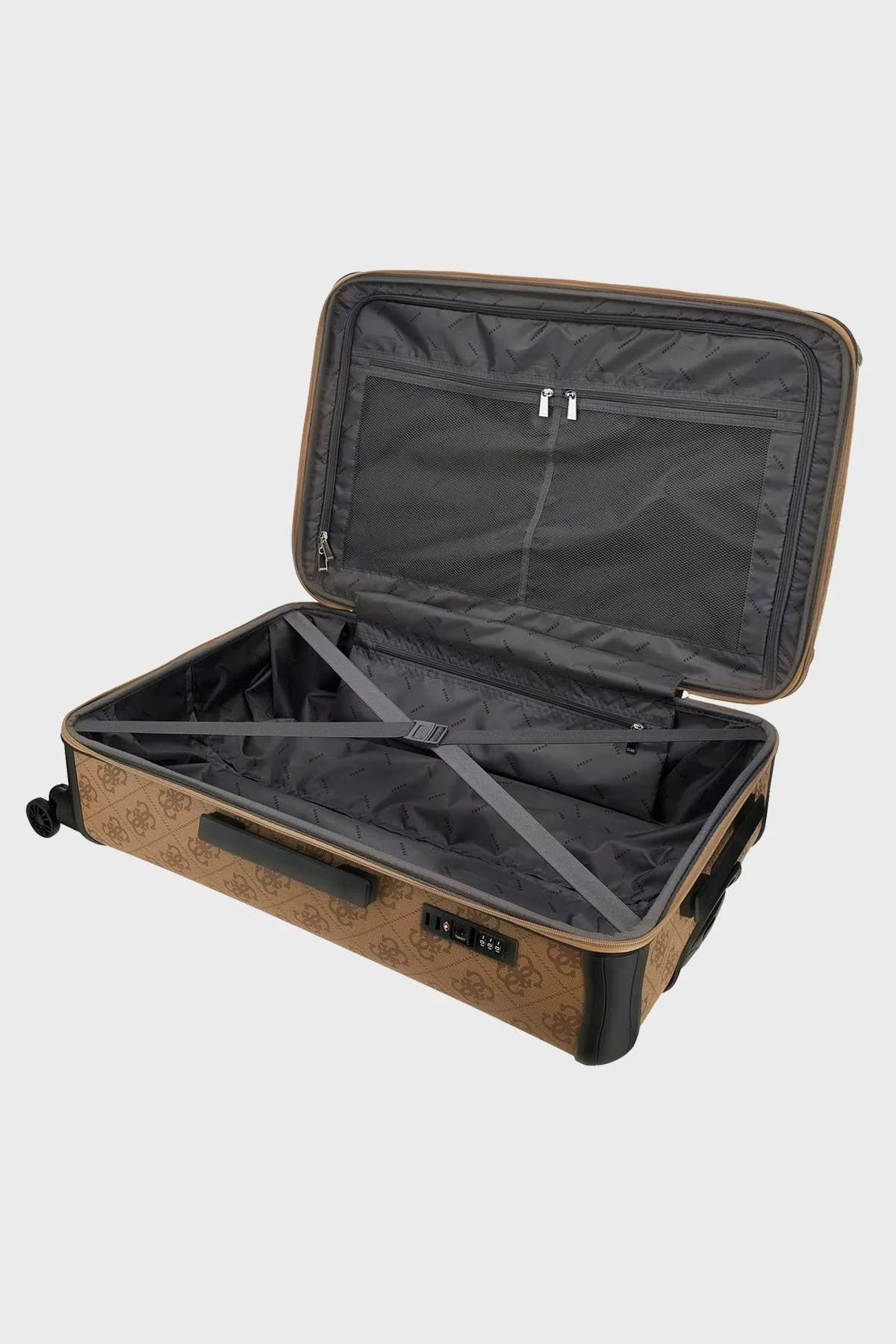 Guess Logolu Fermuarlı Şifre Kilitli Büyük Boy Berta TWB868 89880 Bayan Valiz TWB86889880 LGW KAHVE - 5