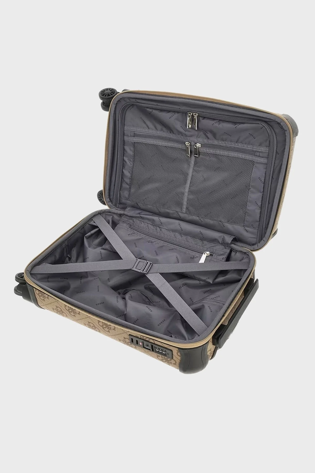 Guess Logolu Fermuarlı Şifre Kilitli Küçük Boy Berta TWB868 89830 Bayan Valiz TWB86889830 LGW KAHVE - 9