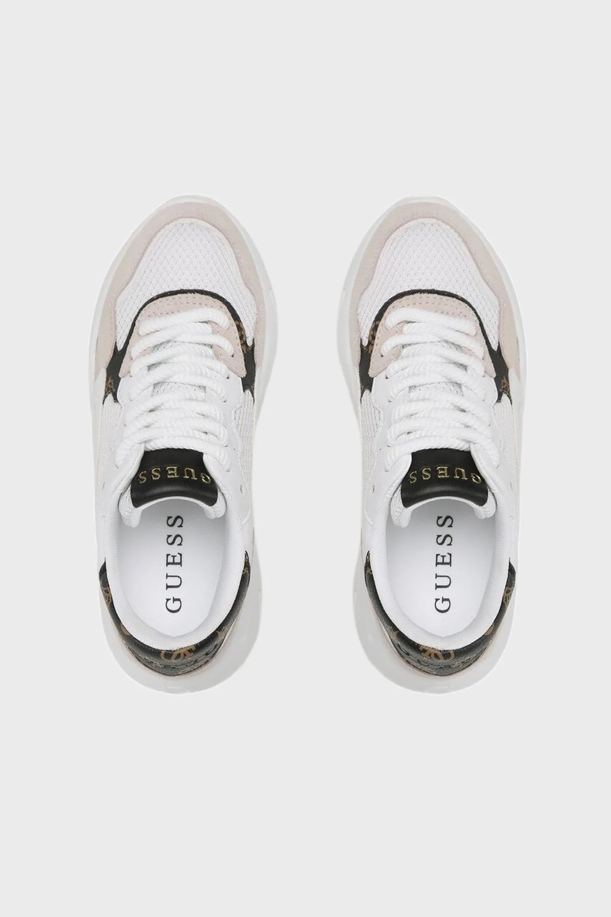 Guess Logolu Goldon Kalın Tabanlı Hakiki Deri Sneaker Bayan Ayakkabı FL5GLD FAL12 WHIBR BEYAZ - 4