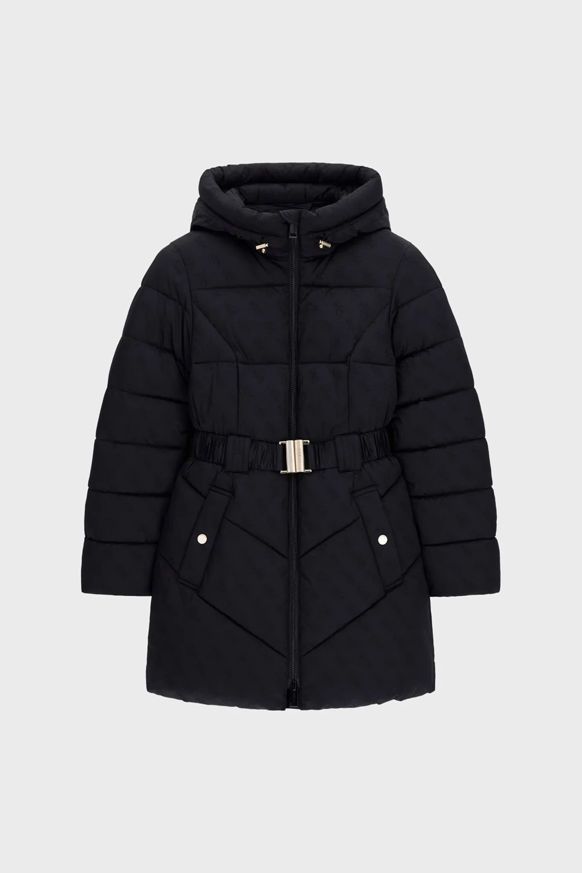 Guess Logolu Kapüşonlu Yaka Orta Boy Şişme W6BL50W4144 Kadın Mont W6BL50 W4144 JBLK Siyah - 6