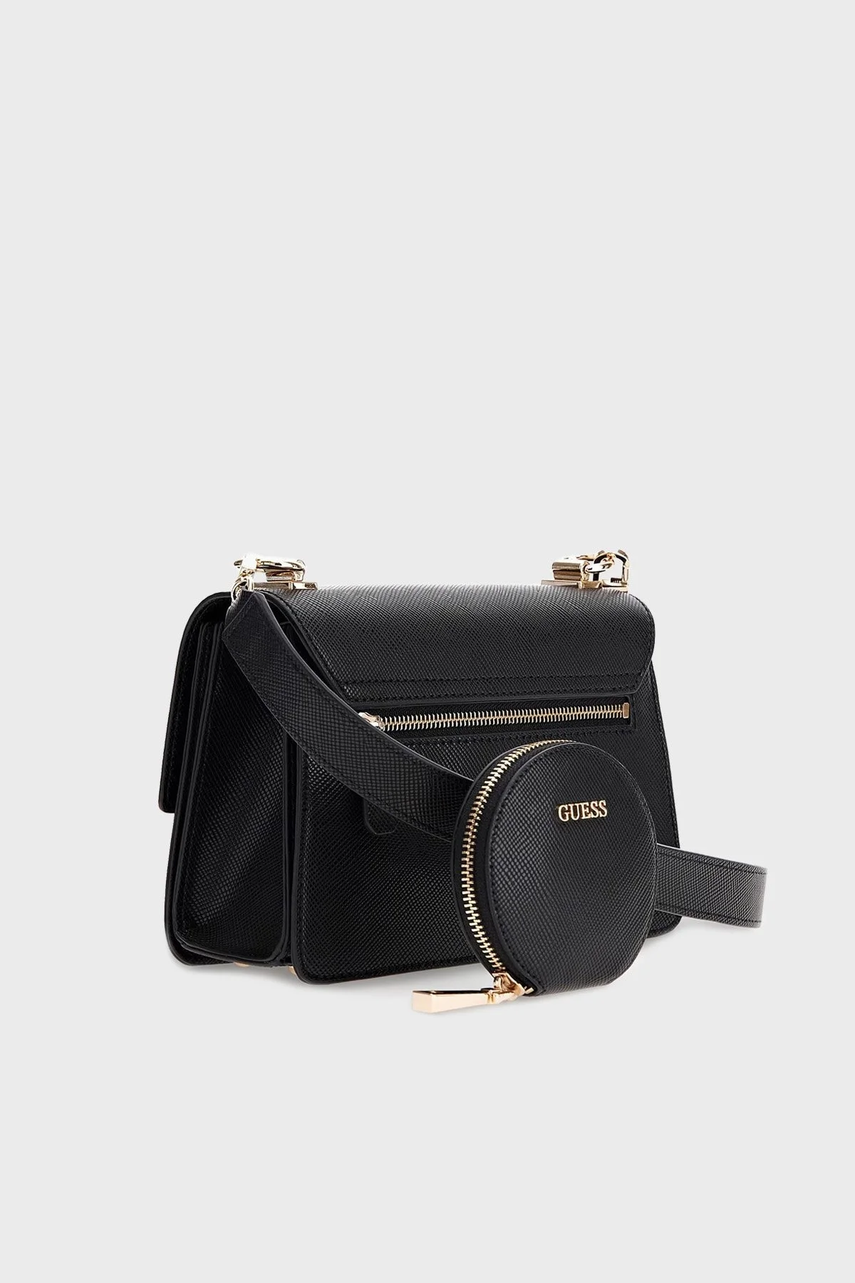 Guess Logolu Mini Cüzdanlı Çıkarılabilir Omuz Askılı Eco Bayan Çanta HWEVG873719 BLA SİYAH - 3