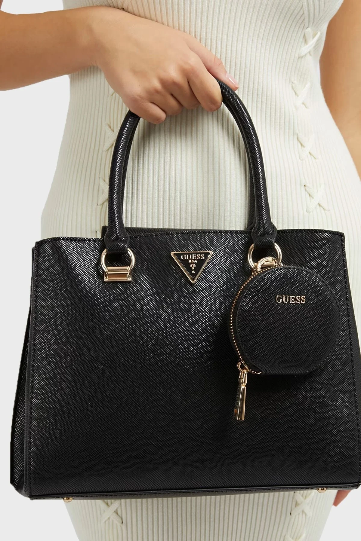 Guess Logolu Mini Cüzdanlı Çıkarılabilir Uzatma Askılı Eco Bayan Çanta HWEVG873706 BLA SİYAH - 3