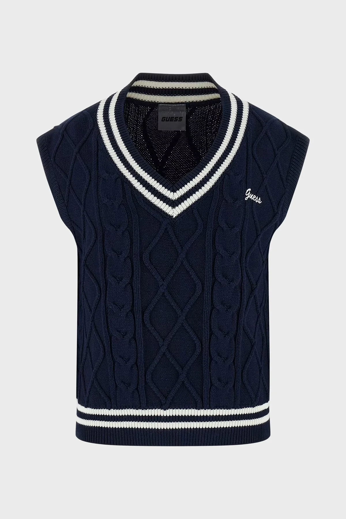 Guess Logolu Pamuklu Standart Fit V Yaka Örgü V5GR00Z3FB1 Bayan Süveter V5GR00 Z3FB1 A71W LACİVERT - 5