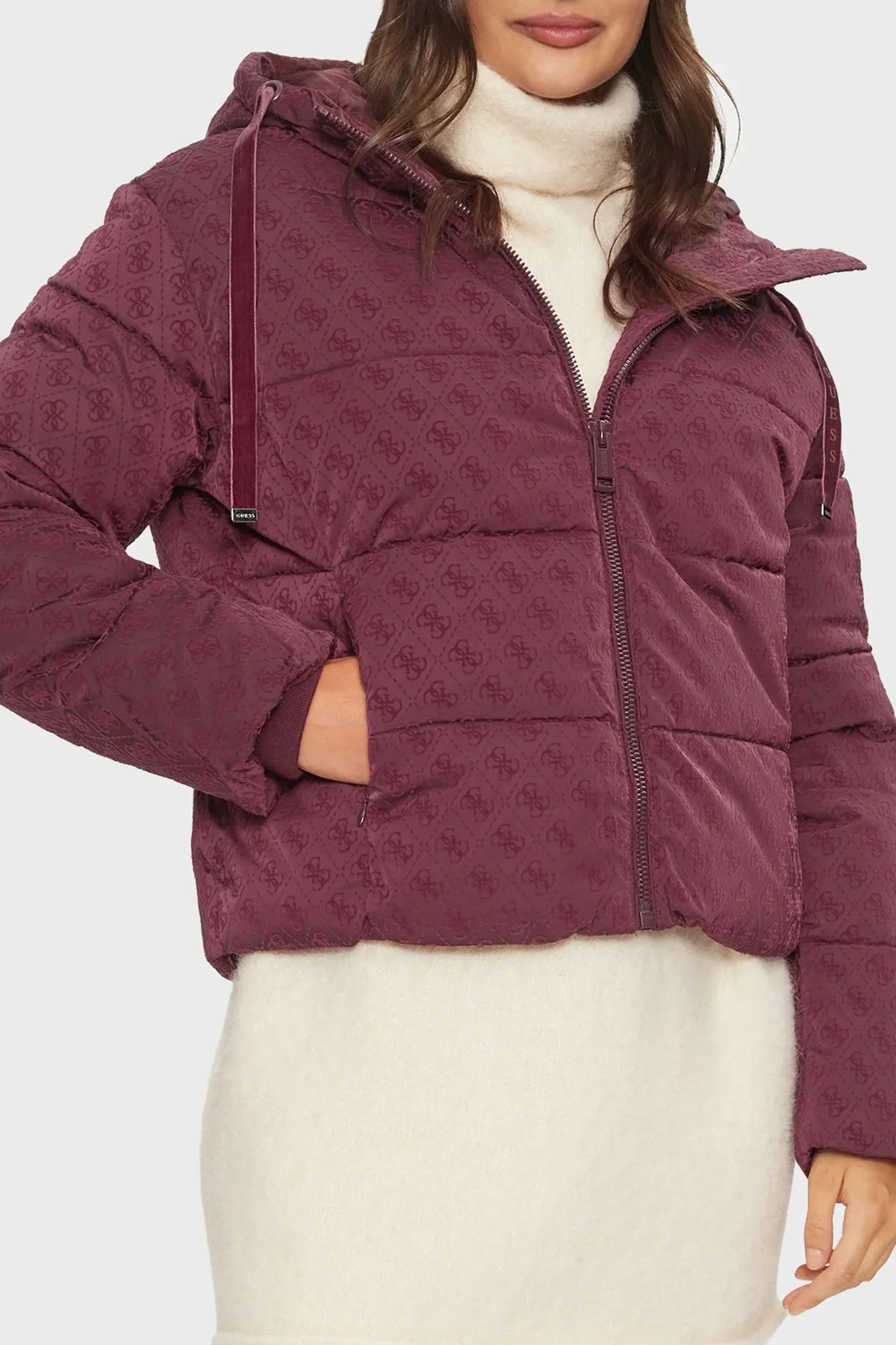 Guess Logolu Regular Fit Kapüşonlu Şişme W4BL36WGJZ0 Bayan Mont W4BL36 WGJZ0 F56R BORDO - 1
