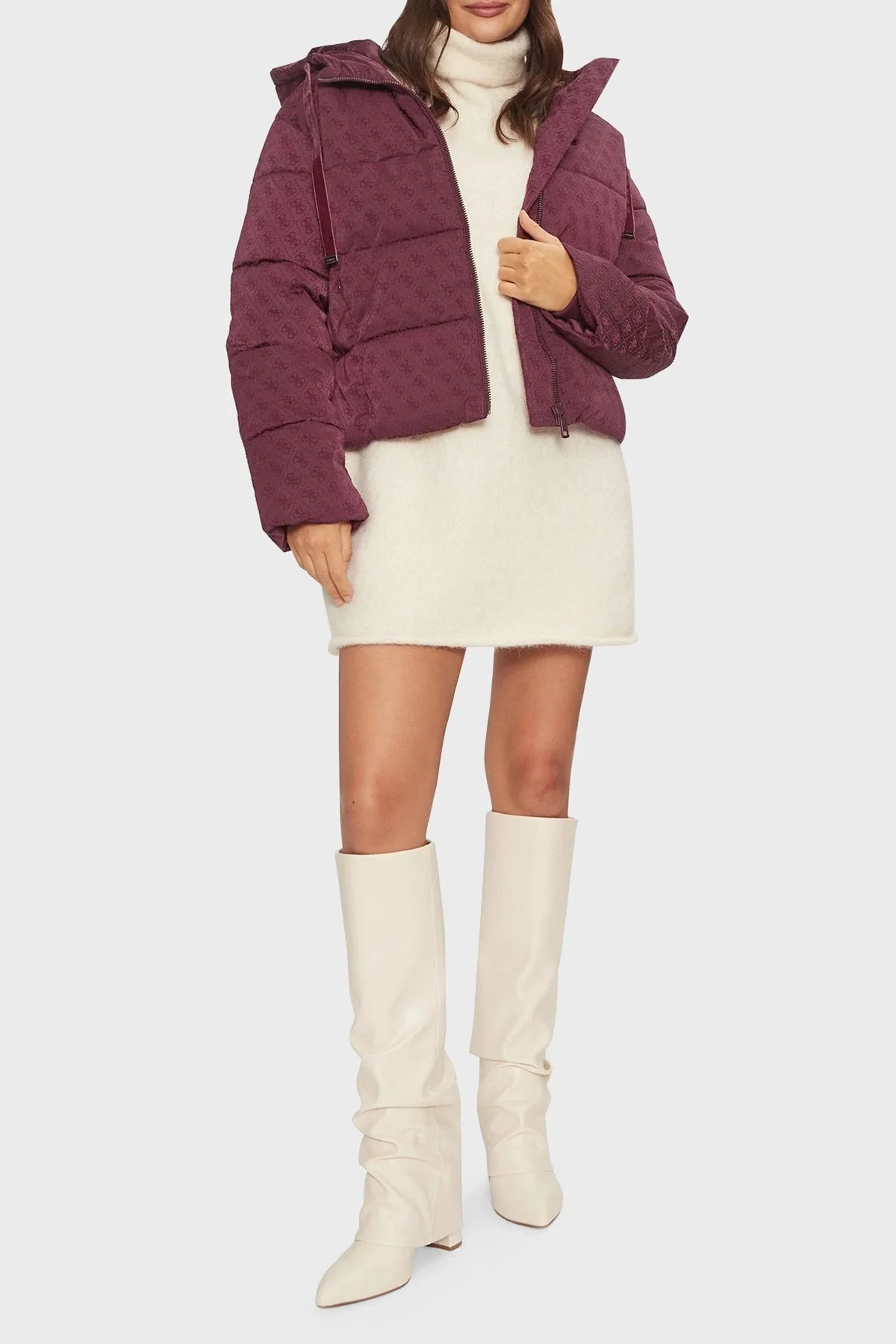Guess Logolu Regular Fit Kapüşonlu Şişme W4BL36WGJZ0 Bayan Mont W4BL36 WGJZ0 F56R BORDO - 3
