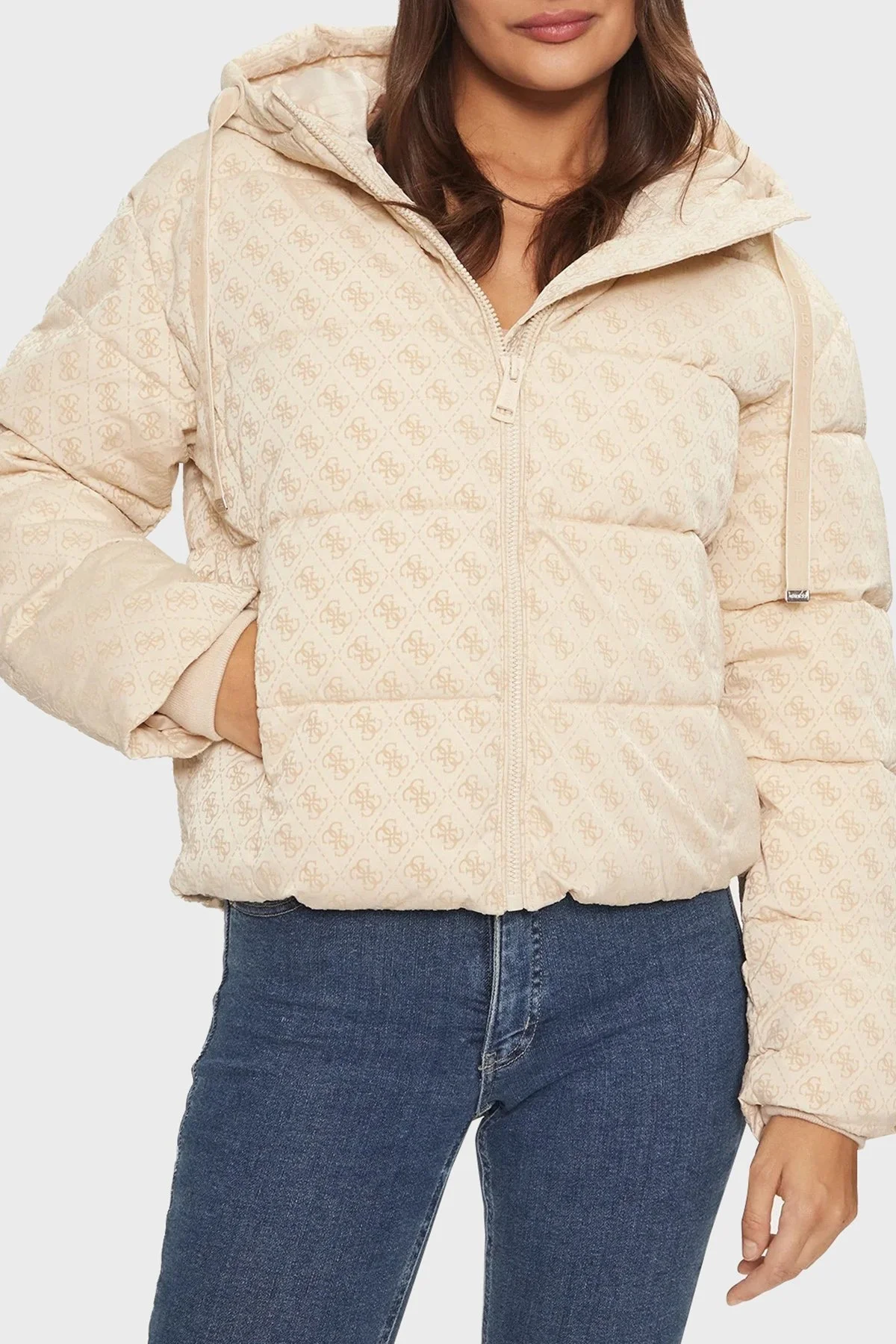 Guess Logolu Regular Fit Kapüşonlu Şişme W4BL36WGJZ0 Bayan Mont W4BL36 WGJZ0 FN1E KREM - 1