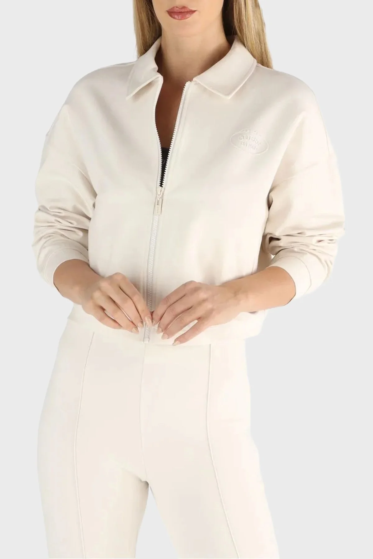 Guess Logolu Regular Fit Klasik Yaka Scuba V6RQ17KD822 Bayan Ceket V6RQ17 KD822 G9L9 BEJ - 2