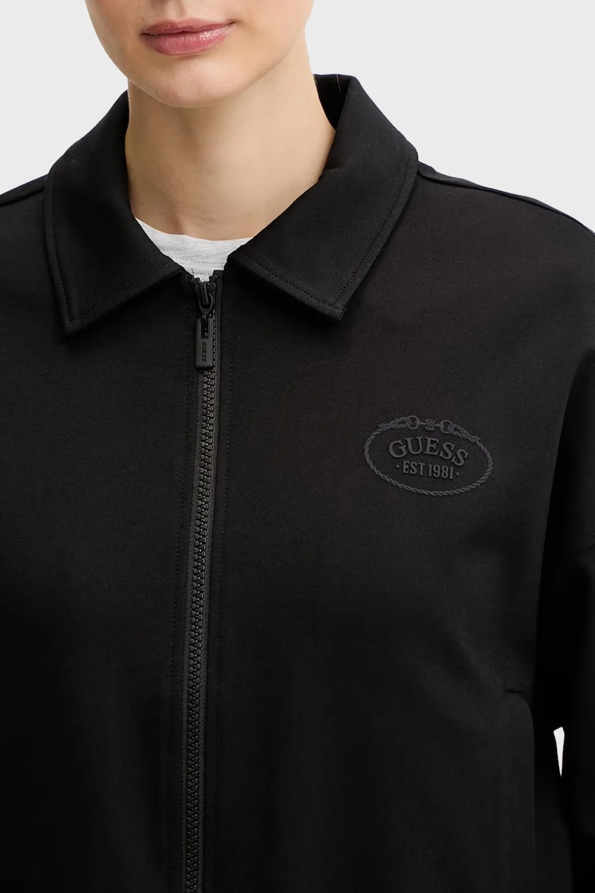 Guess Logolu Regular Fit Klasik Yaka Scuba V6RQ17KD822 Bayan Ceket V6RQ17 KD822 JBLK SİYAH - 4