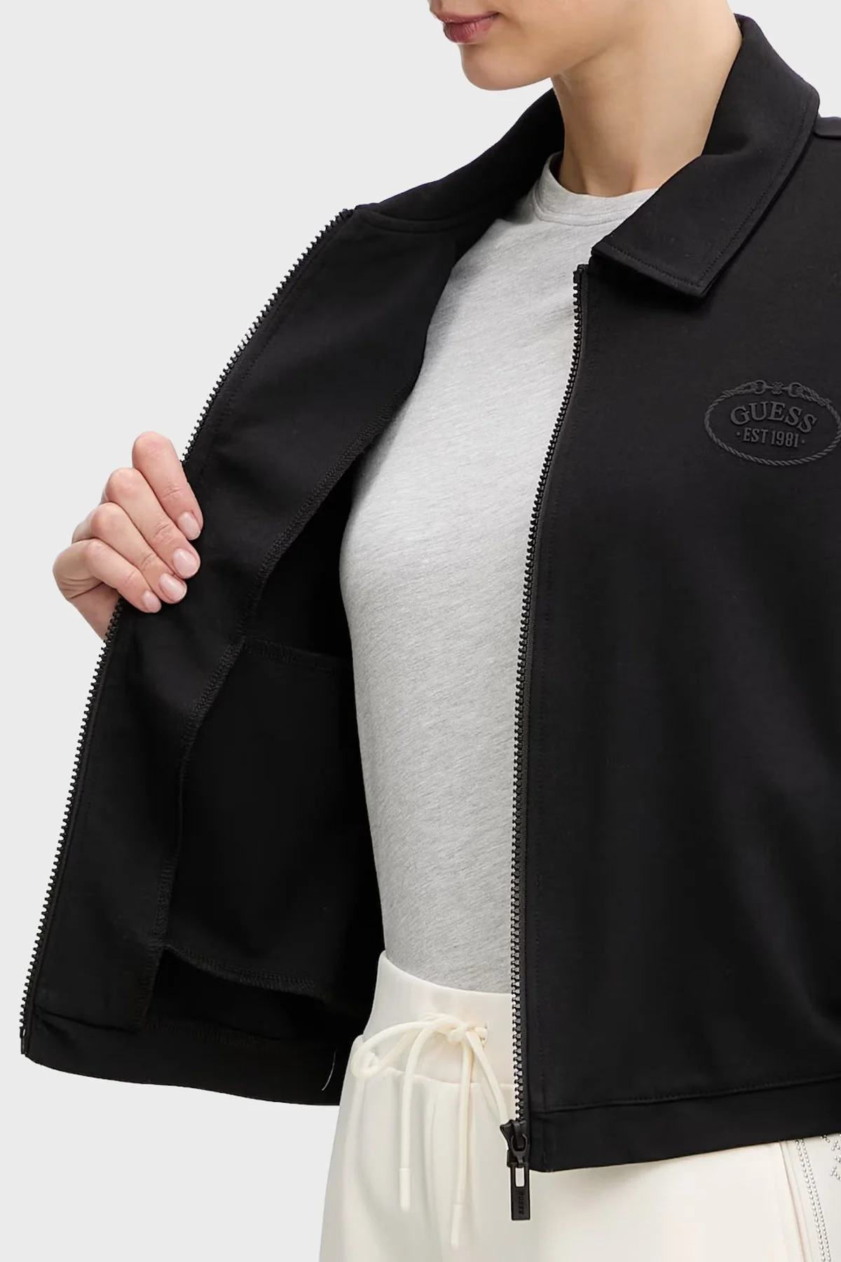 Guess Logolu Regular Fit Klasik Yaka Scuba V6RQ17KD822 Bayan Ceket V6RQ17 KD822 JBLK SİYAH - 6