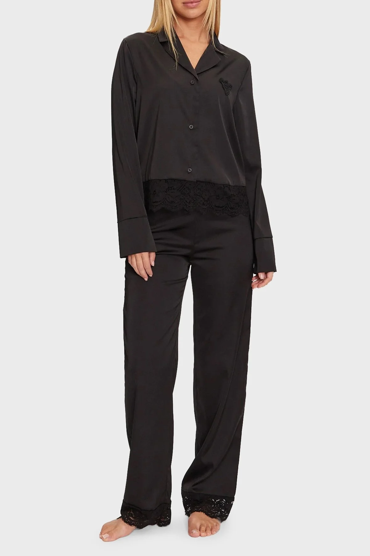 Guess Logolu Regular Fit Yüksek Bel Bol Paça O4BX02WEFC2 Bayan Pijama Takımı O4BX02 WEFC2 JBLK SİYAH - 4
