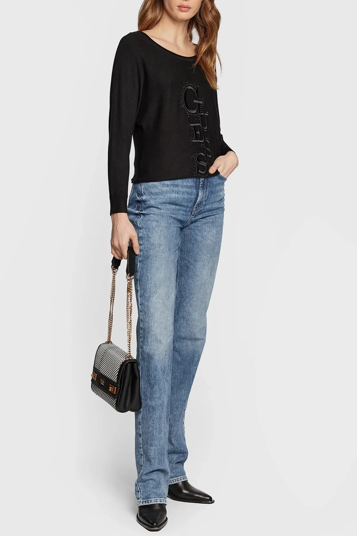 Guess Logolu Relaxed Fit Amelie Bayan Kazak W2BR49Z2NQ2 JBLK SİYAH - 2