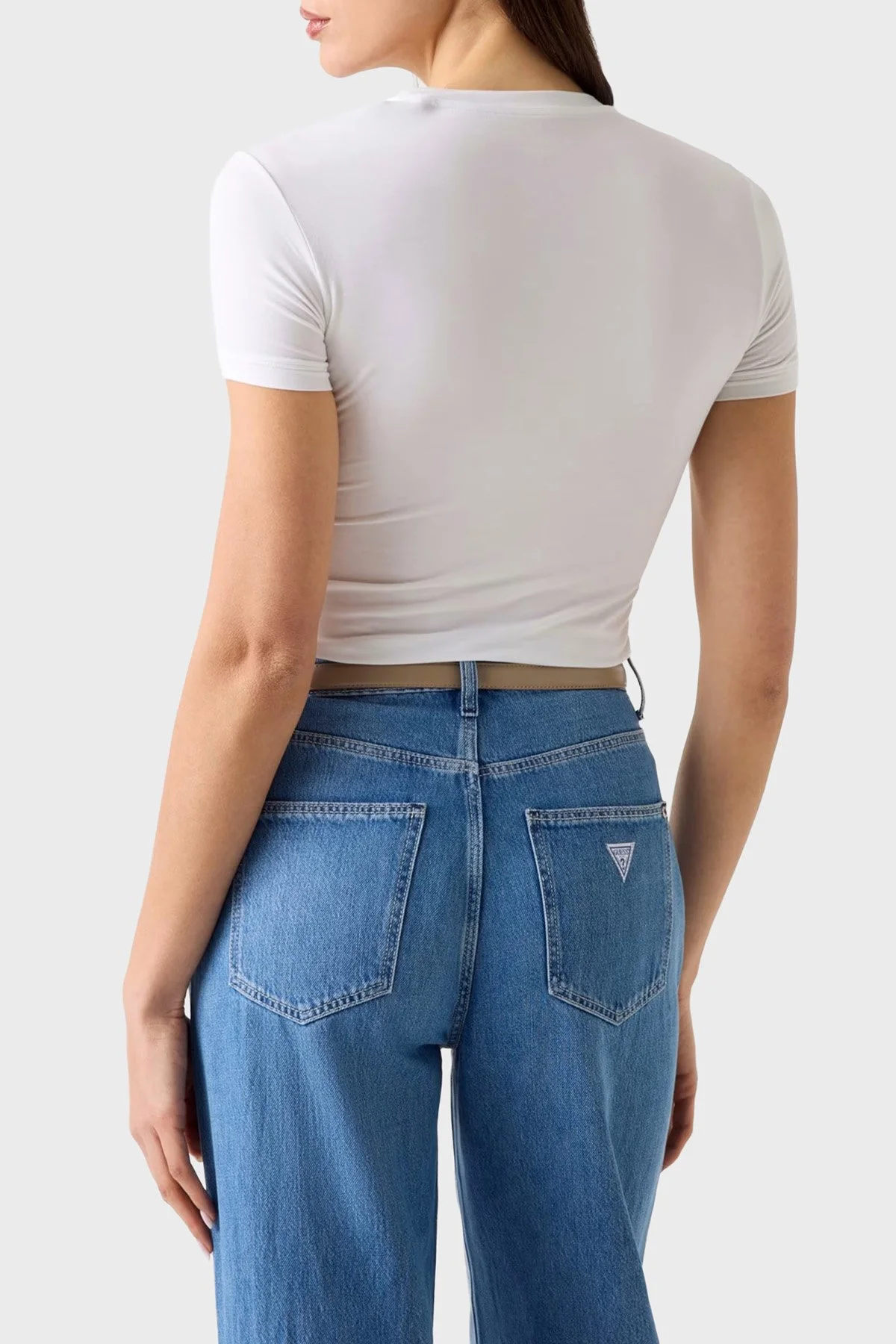 Guess Logolu Slim Fit Bisiklet Yaka W6YI12K3751 Kadın T Shirt W6YI12 K3751 G011 Beyaz - 3