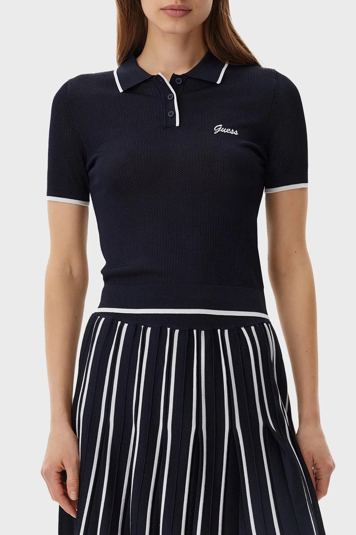 Guess Logolu Slim Fit Düğmeli V5GP00Z3D60 Bayan Polo Yaka T Shirt V5GP00 Z3D60 A71W LACİVERT - 6