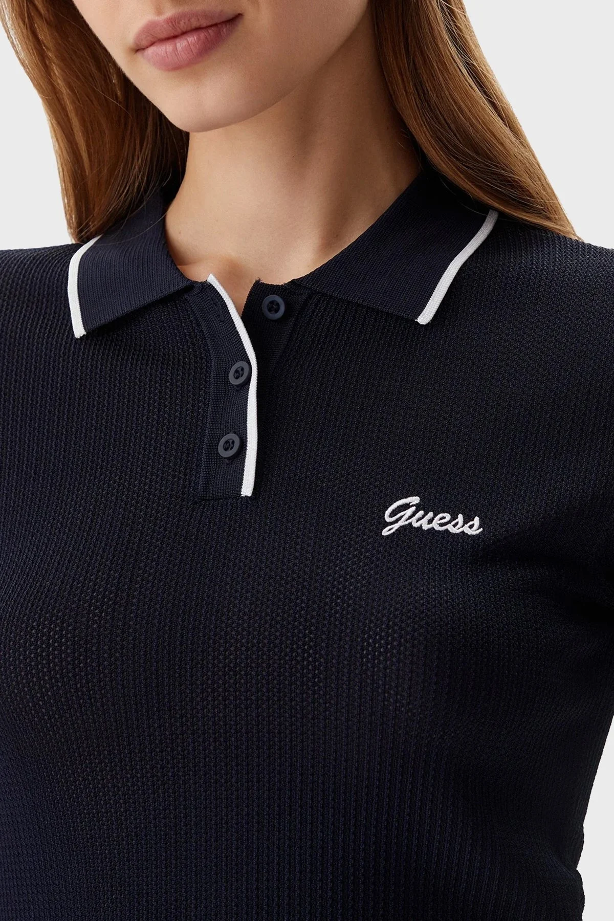 Guess Logolu Slim Fit Düğmeli V5GP00Z3D60 Bayan Polo Yaka T Shirt V5GP00 Z3D60 A71W LACİVERT - 9