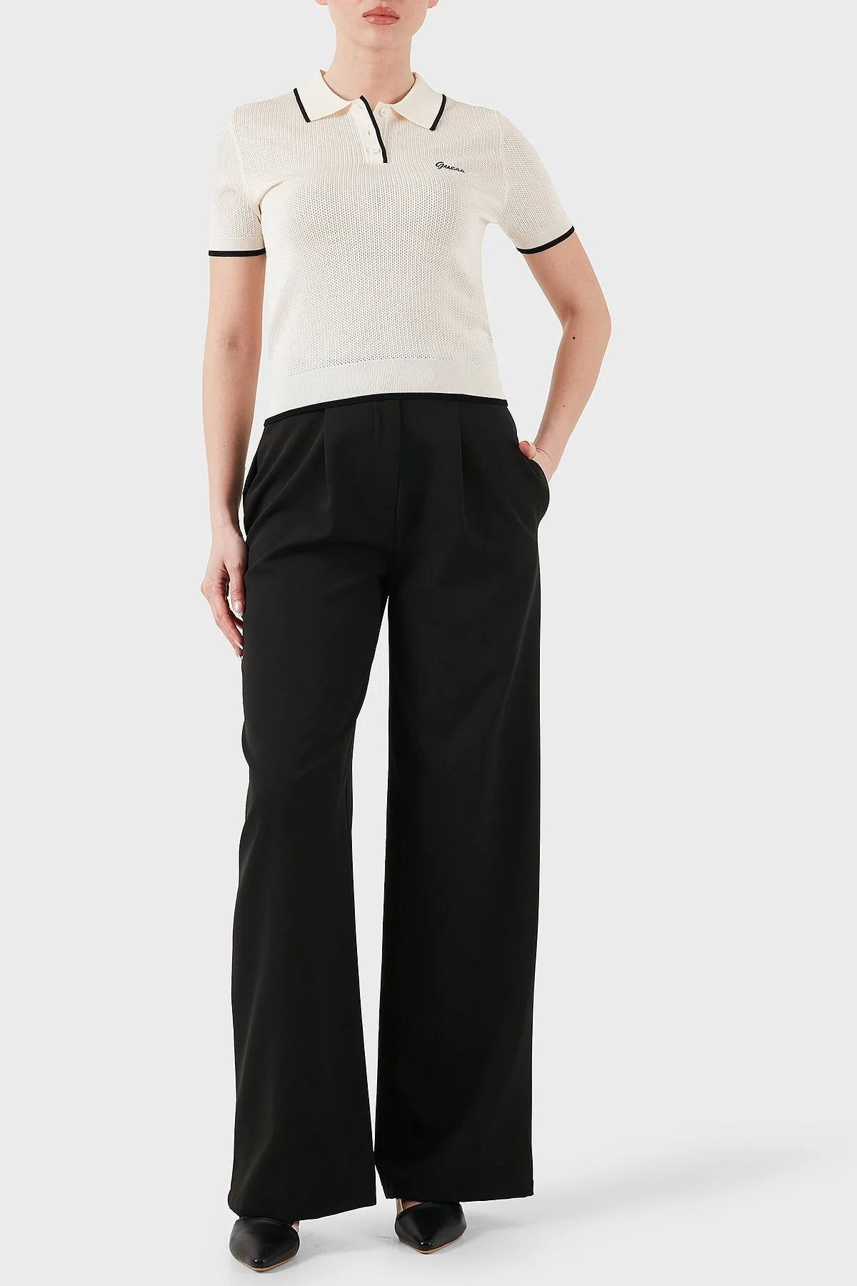 Guess Logolu Slim Fit Düğmeli V5GP00Z3D60 Bayan Polo Yaka T Shirt V5GP00 Z3D60 G1O6 EKRU - 7