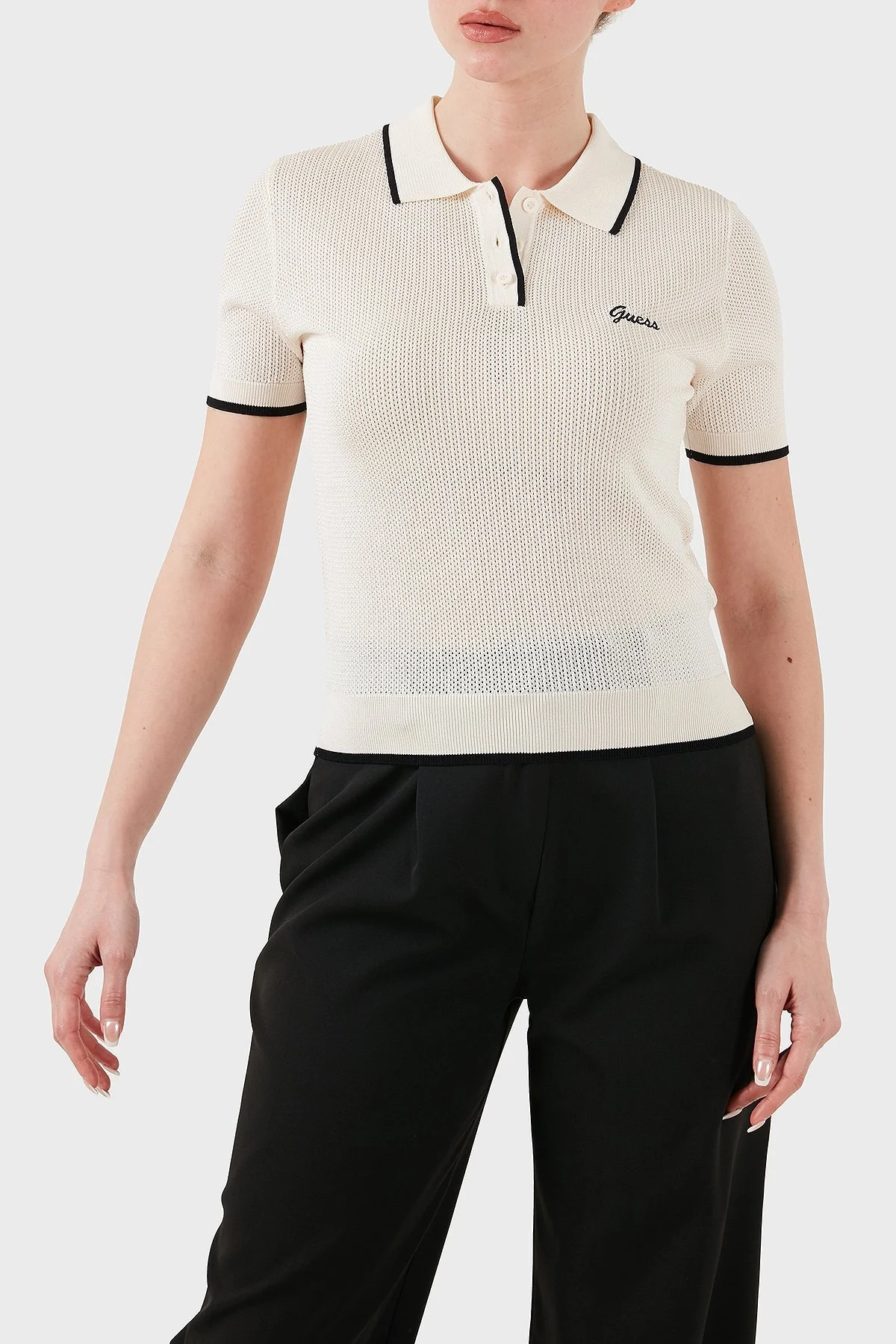 Guess Logolu Slim Fit Düğmeli V5GP00Z3D60 Bayan Polo Yaka T Shirt V5GP00 Z3D60 G1O6 EKRU - 10