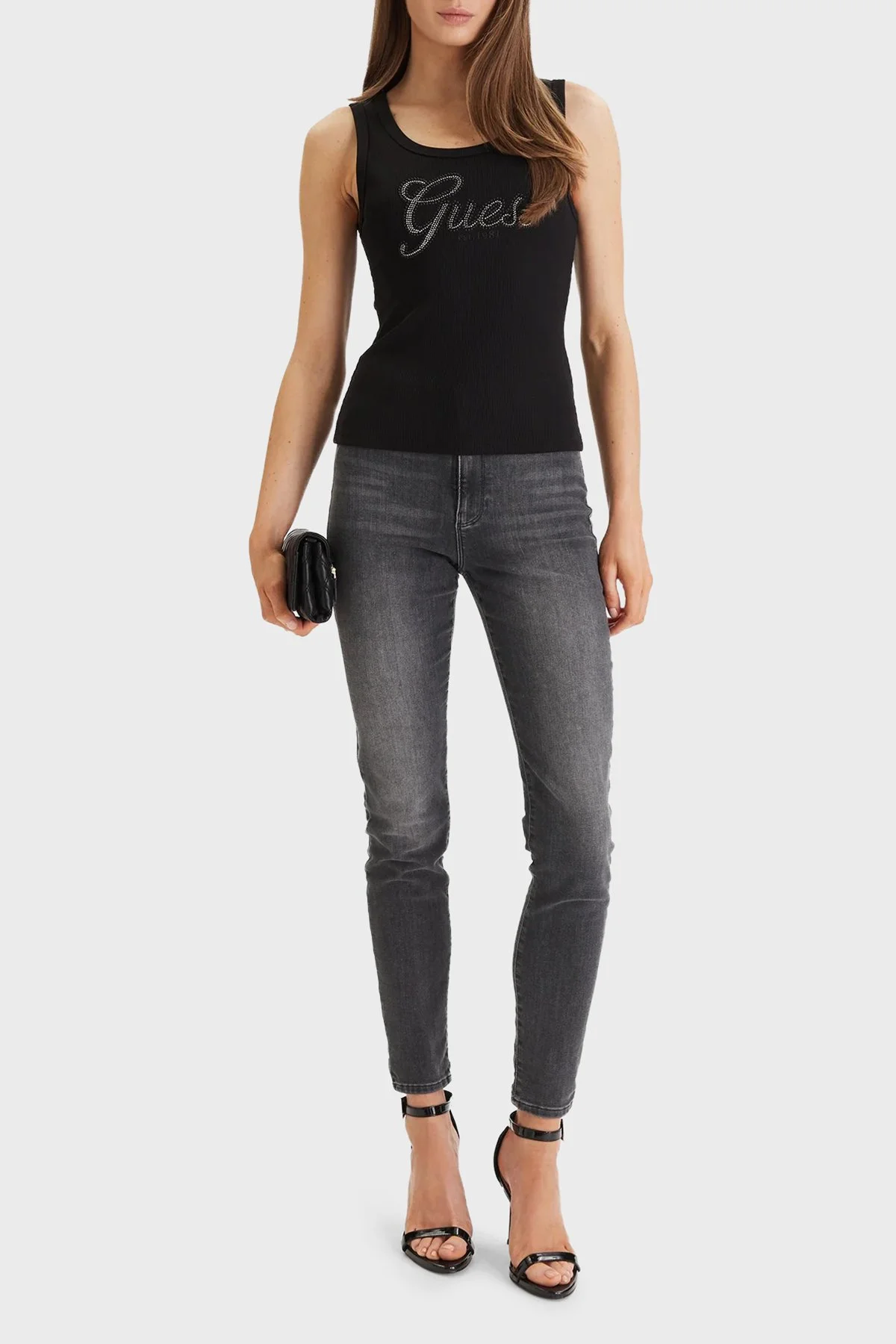 Guess Logolu Slim Fit Yuvarlak Yaka T Shırt W6GP22K2954 Bayan T Shirt W6GP22 K2954 JBLK Siyah - 2