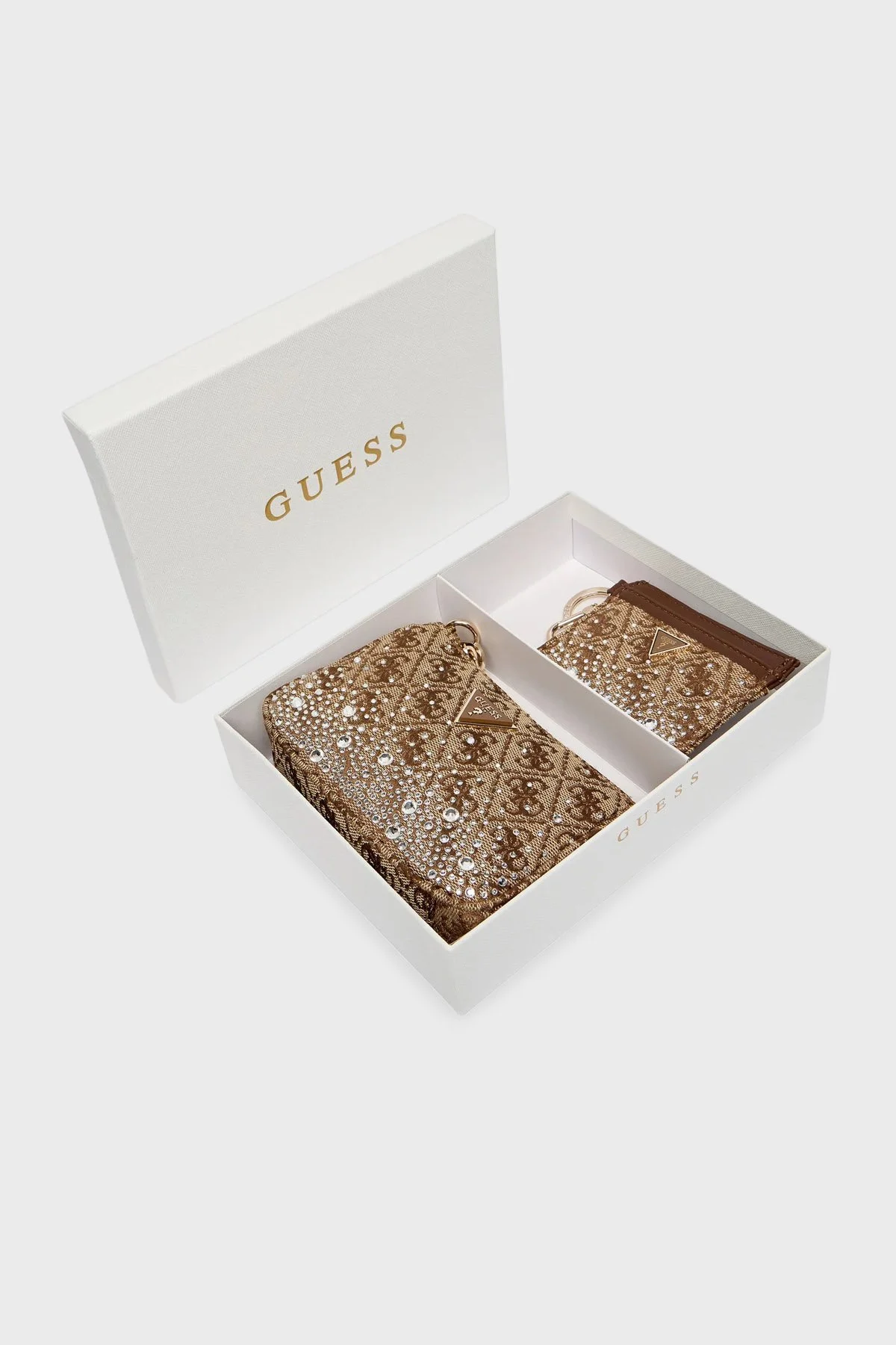 Guess Logolu Taşlı Çanta ve Cüzdan GFBOXWP6101 Bayan Hediye Seti GFBOXW P6101 LTL KAHVE - 1