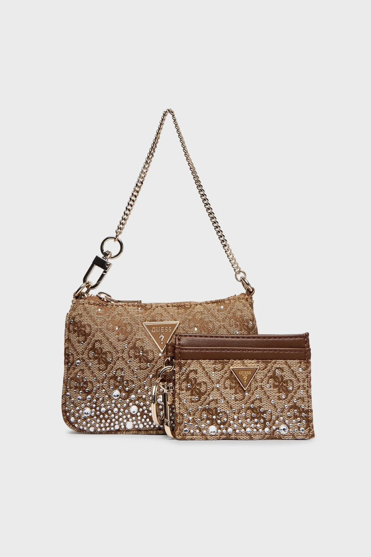 Guess Logolu Taşlı Çanta ve Cüzdan GFBOXWP6101 Bayan Hediye Seti GFBOXW P6101 LTL KAHVE - 3