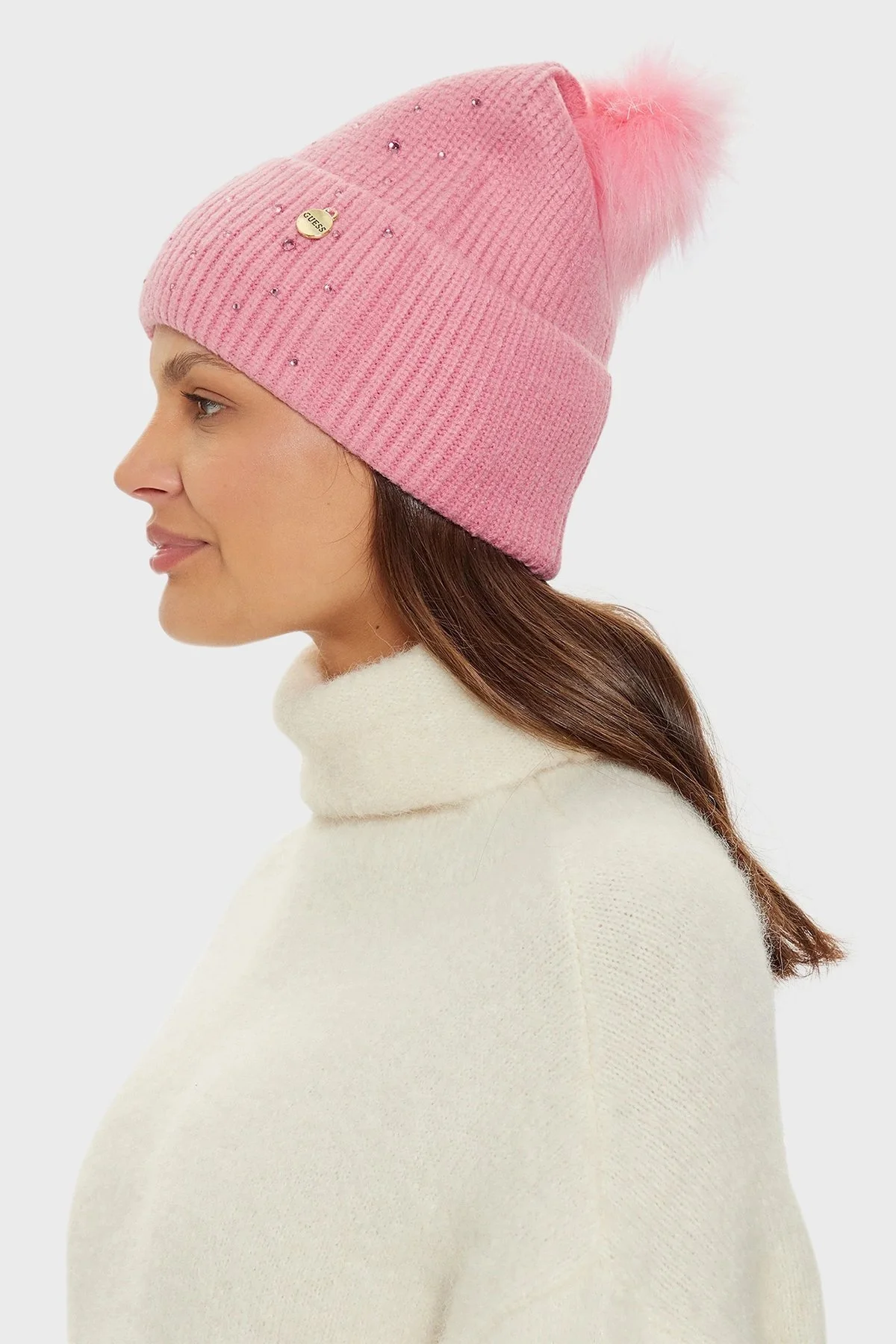 Guess Logolu Taşlı ve Ponponlu AW5213POL01 Bayan Bere AW5213 POL01 PIN PEMBE - 2