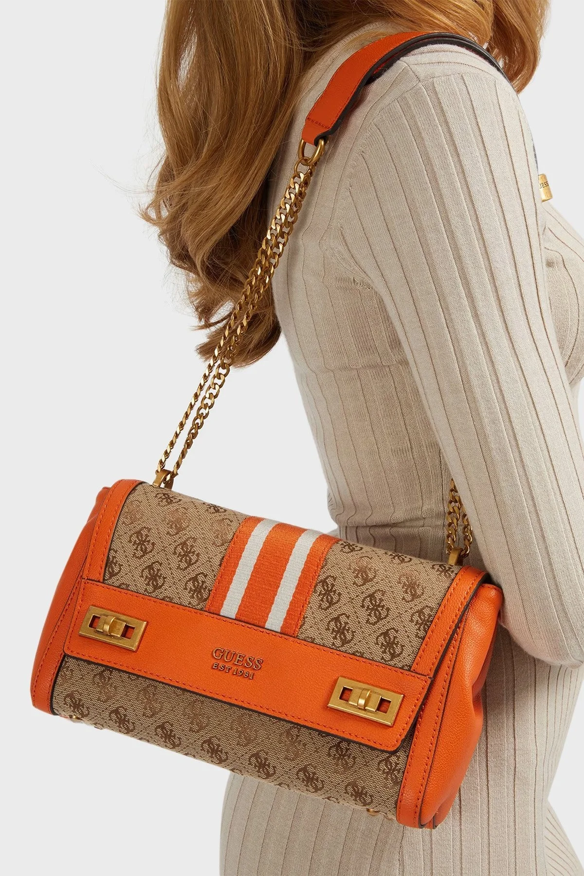 Guess Logolu Zincir Askılı Katey Bayan Çanta HWJB7870190 LLO TURUNCU - 3