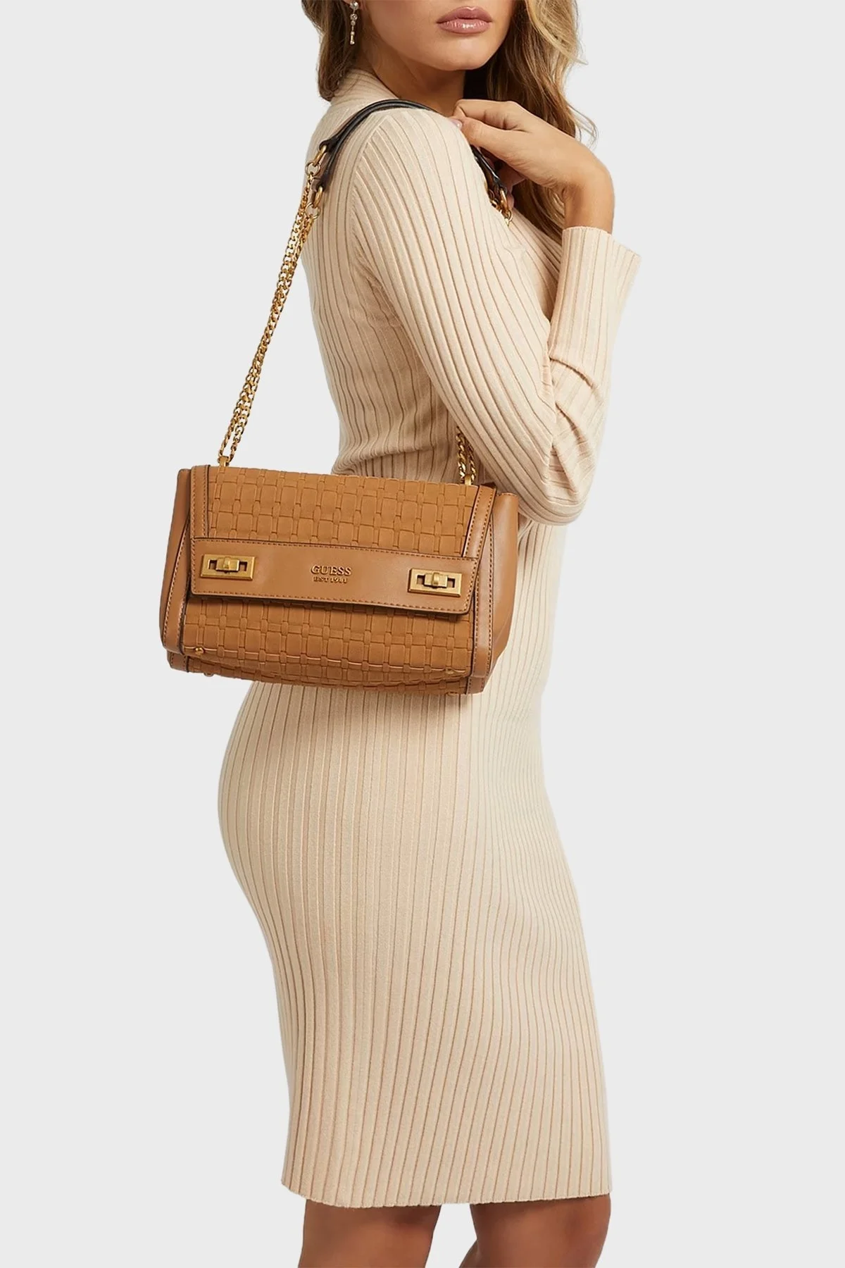 Guess Logolu Zincir Askılı Katey Bayan Çanta HWWS7870190 TAN TABA - 2