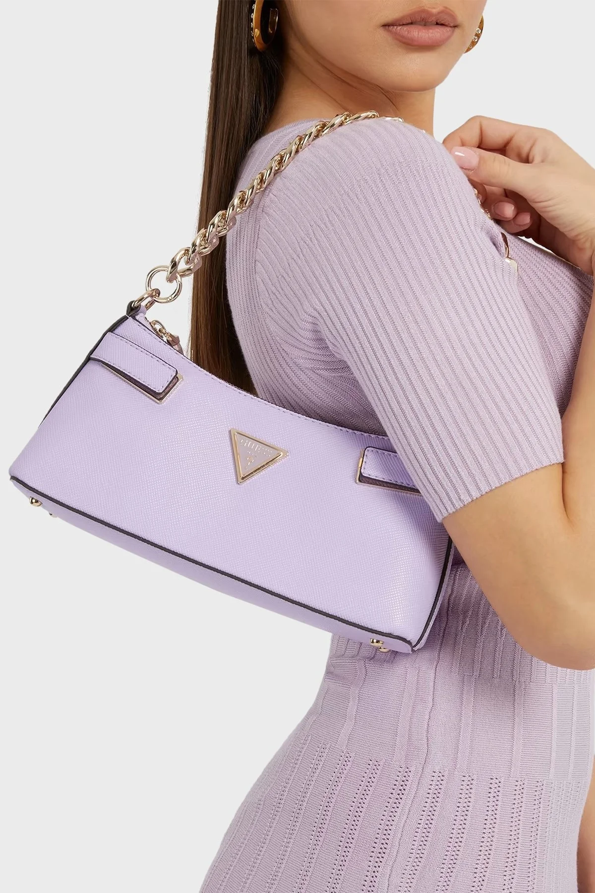 Guess Logolu Zincir Detaylı Çıkarılabilir Askılı Matilde Bayan Çanta HWVG8755120 LAV LİLA - 3