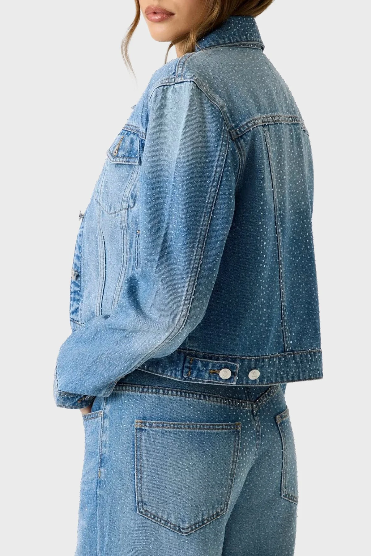 Guess Lola % 100 Pamuk Regular Fit Taş Detaylı Denim W6GN14D0971 Bayan Ceket W6GN1 4D0971 KEPR MAVİ - 3