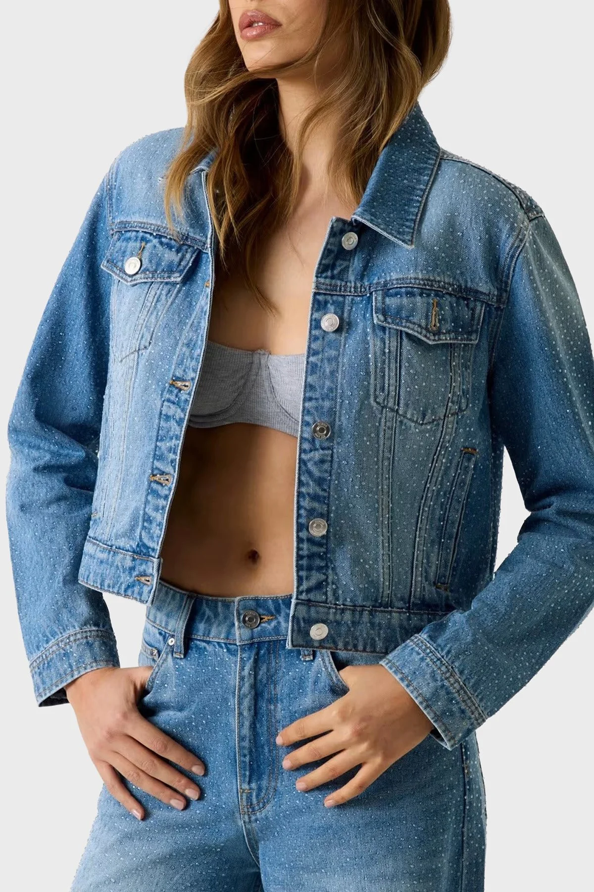 Guess Lola % 100 Pamuk Regular Fit Taş Detaylı Denim W6GN14D0971 Bayan Ceket W6GN1 4D0971 KEPR MAVİ - 4