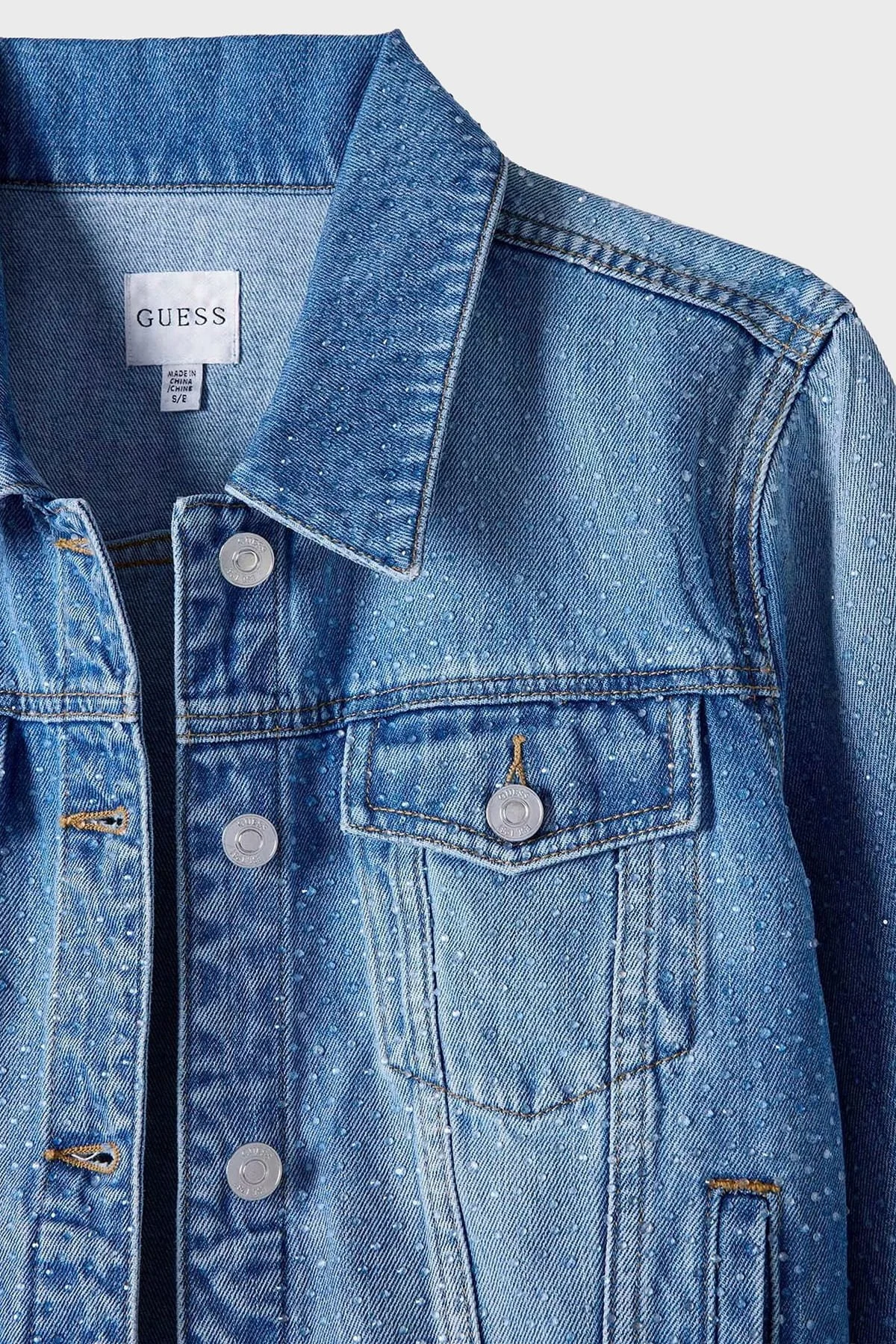 Guess Lola % 100 Pamuk Regular Fit Taş Detaylı Denim W6GN14D0971 Bayan Ceket W6GN1 4D0971 KEPR MAVİ - 7