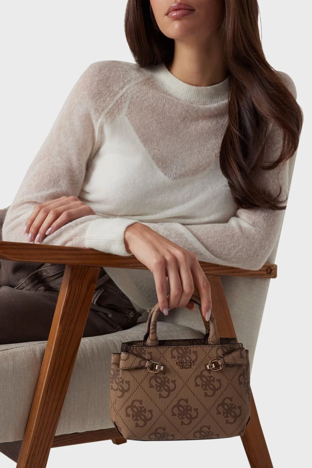 Guess Lorelei 4G Logo Baskılı Çıkarılabilir Zincir Askılı HWOS9639760 Bayan Çanta HWOS96 39760 LTL KAHVE - 6