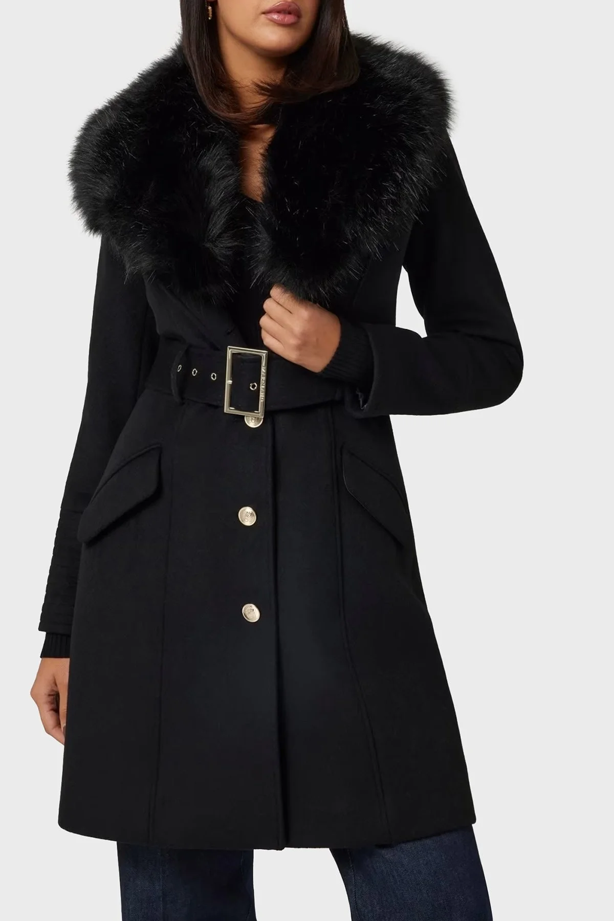 Marciano by Guess Loreta Regular Fit Kemerli Çıkarılabilir Peluş Yaka 4BGL041799Z Bayan Kaban 4BGL04 1799Z JBLK SİYAH - 1