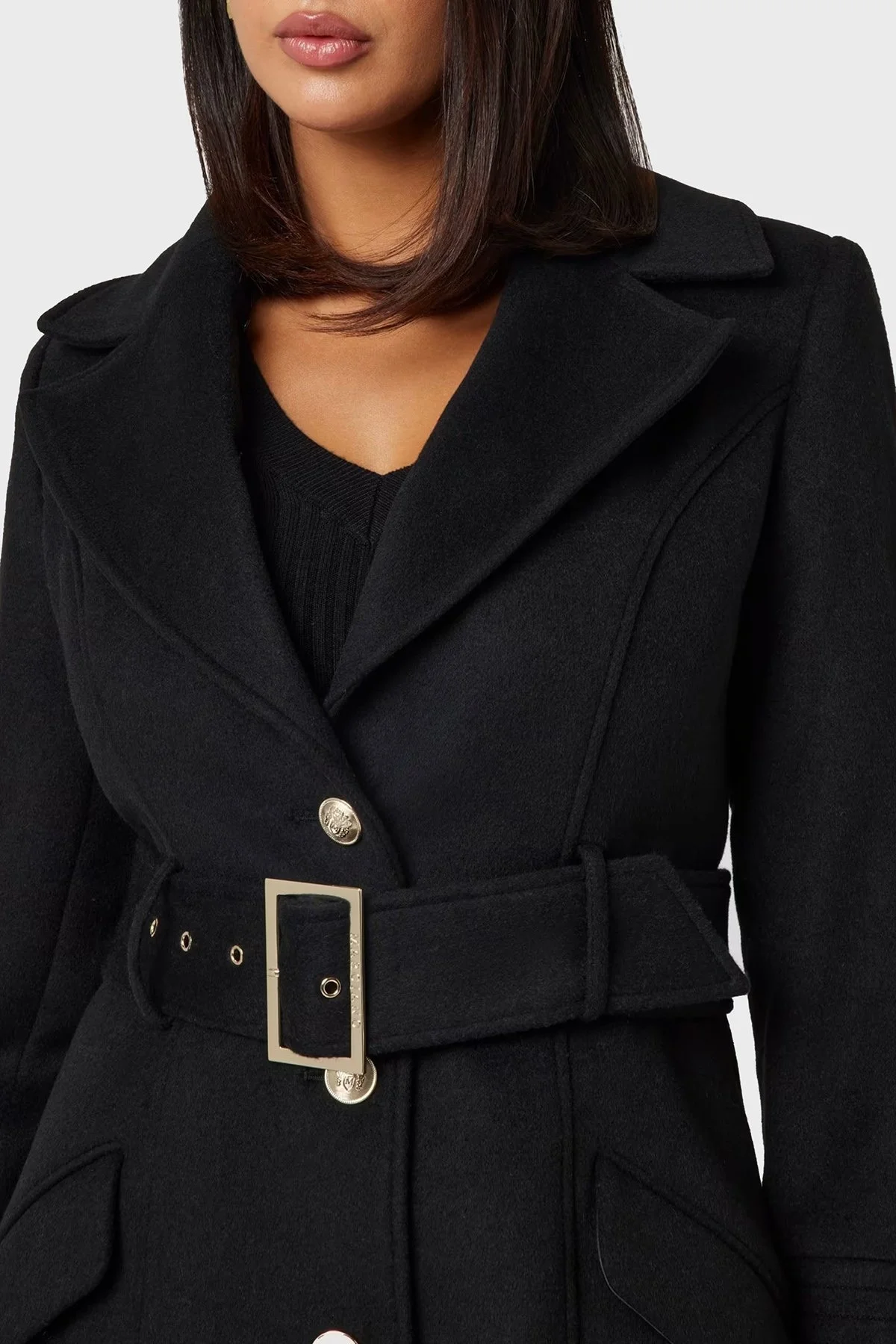 Marciano by Guess Loreta Regular Fit Kemerli Çıkarılabilir Peluş Yaka 4BGL041799Z Bayan Kaban 4BGL04 1799Z JBLK SİYAH - 4