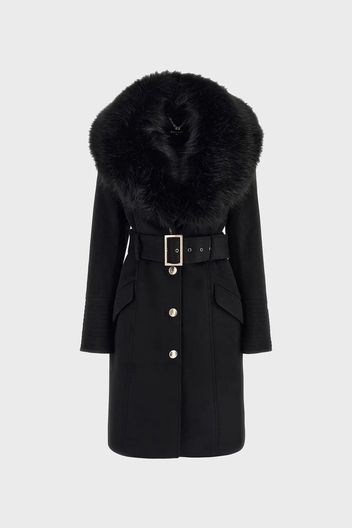 Marciano by Guess Loreta Regular Fit Kemerli Çıkarılabilir Peluş Yaka 4BGL041799Z Bayan Kaban 4BGL04 1799Z JBLK SİYAH - 5