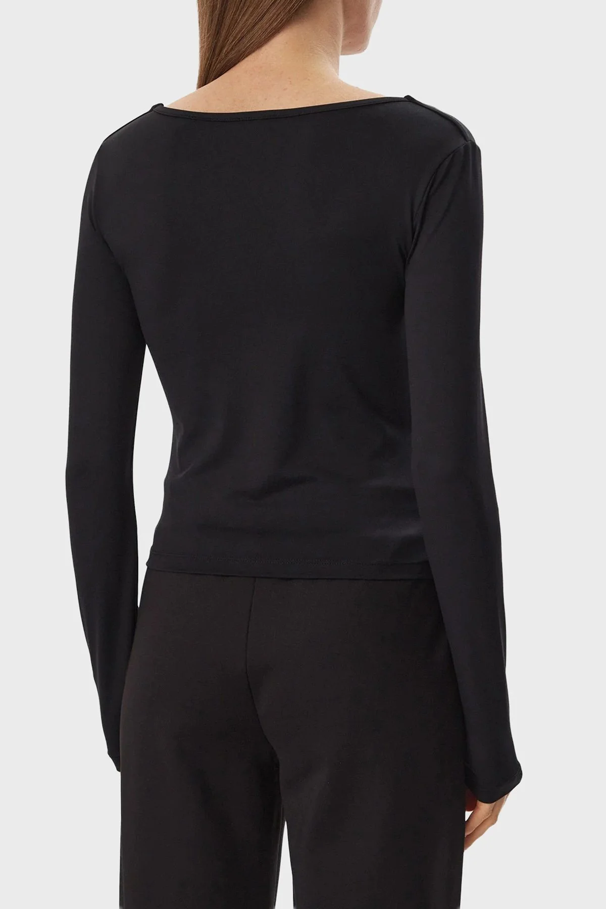 Guess Lotus Logolu Slim Fit Geniş Yaka V6BP05K6318 Kadın Top V6BP05 K6318 JBLK Siyah - 3