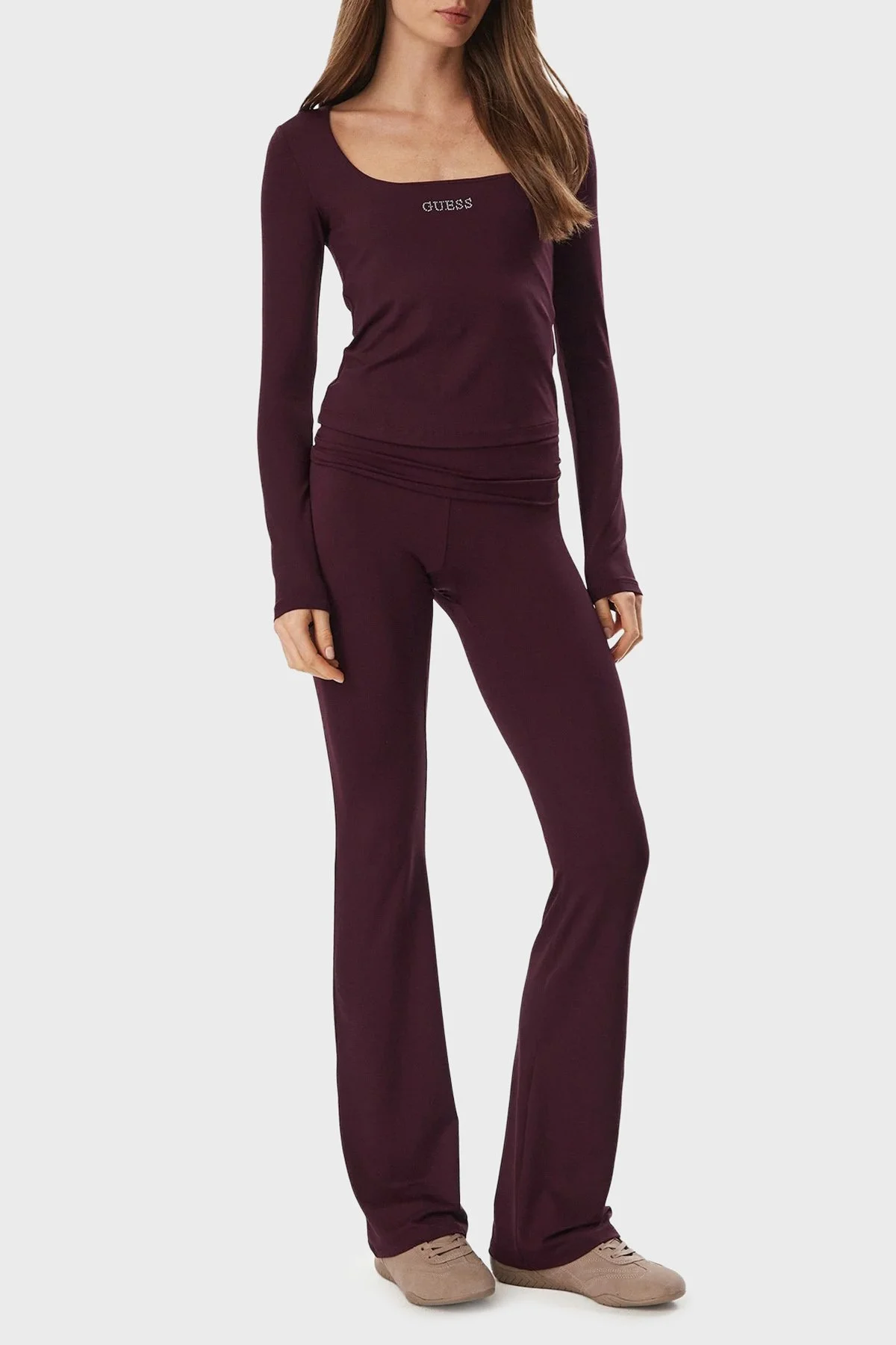 Guess Lotus Slim Fit Yüksek Bel Düz Paça V6YB24K4713 Kadın Pantolon V6YB24 K4713 RGP Bordo - 2