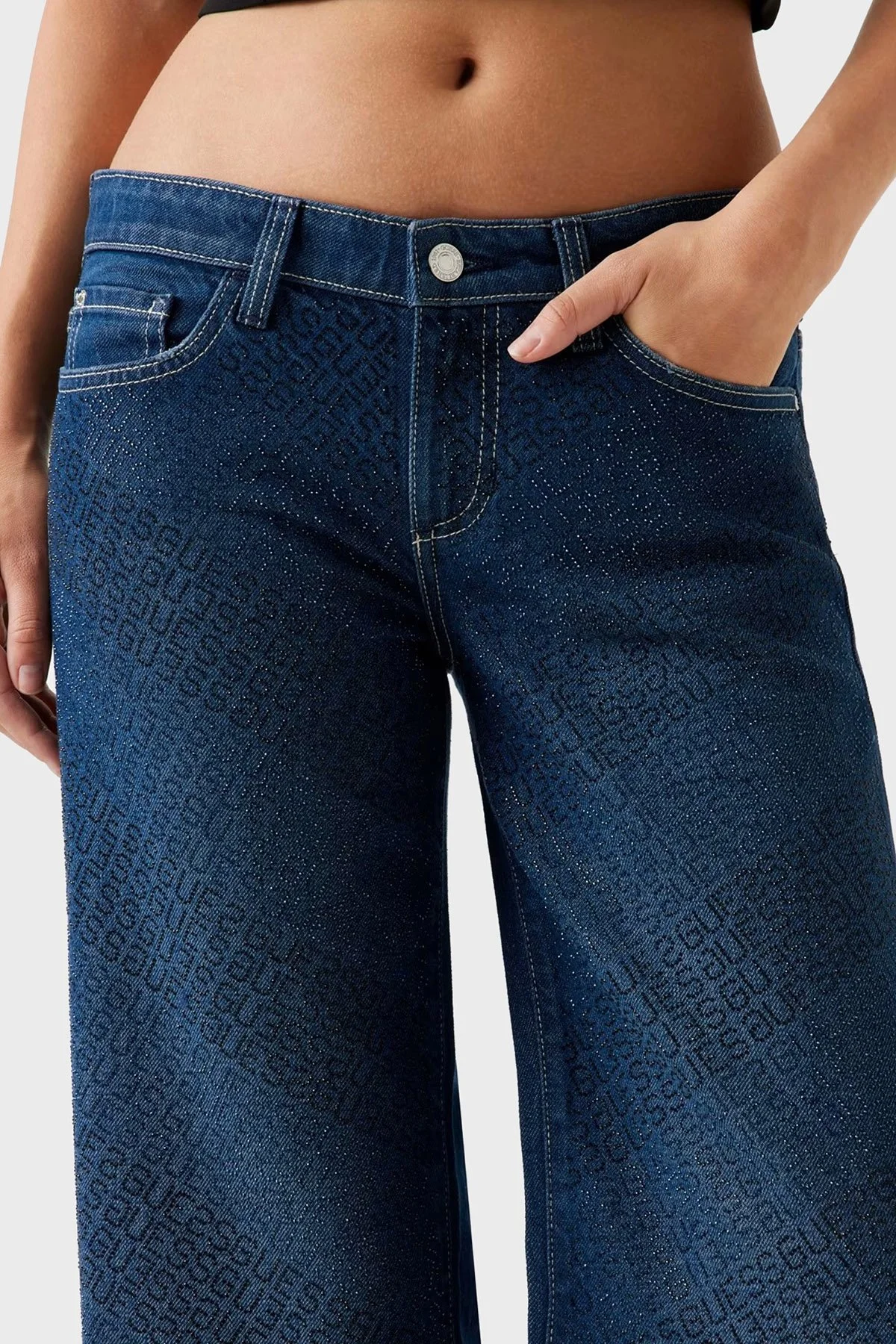 Guess Low Rise Tamamı Taşlı Logolu Regular Fit Düşük Bel Jeans W5BA1DD0741 Bayan Kot Pantolon W5BA1D D0741 CSSN LACİVERT - 4