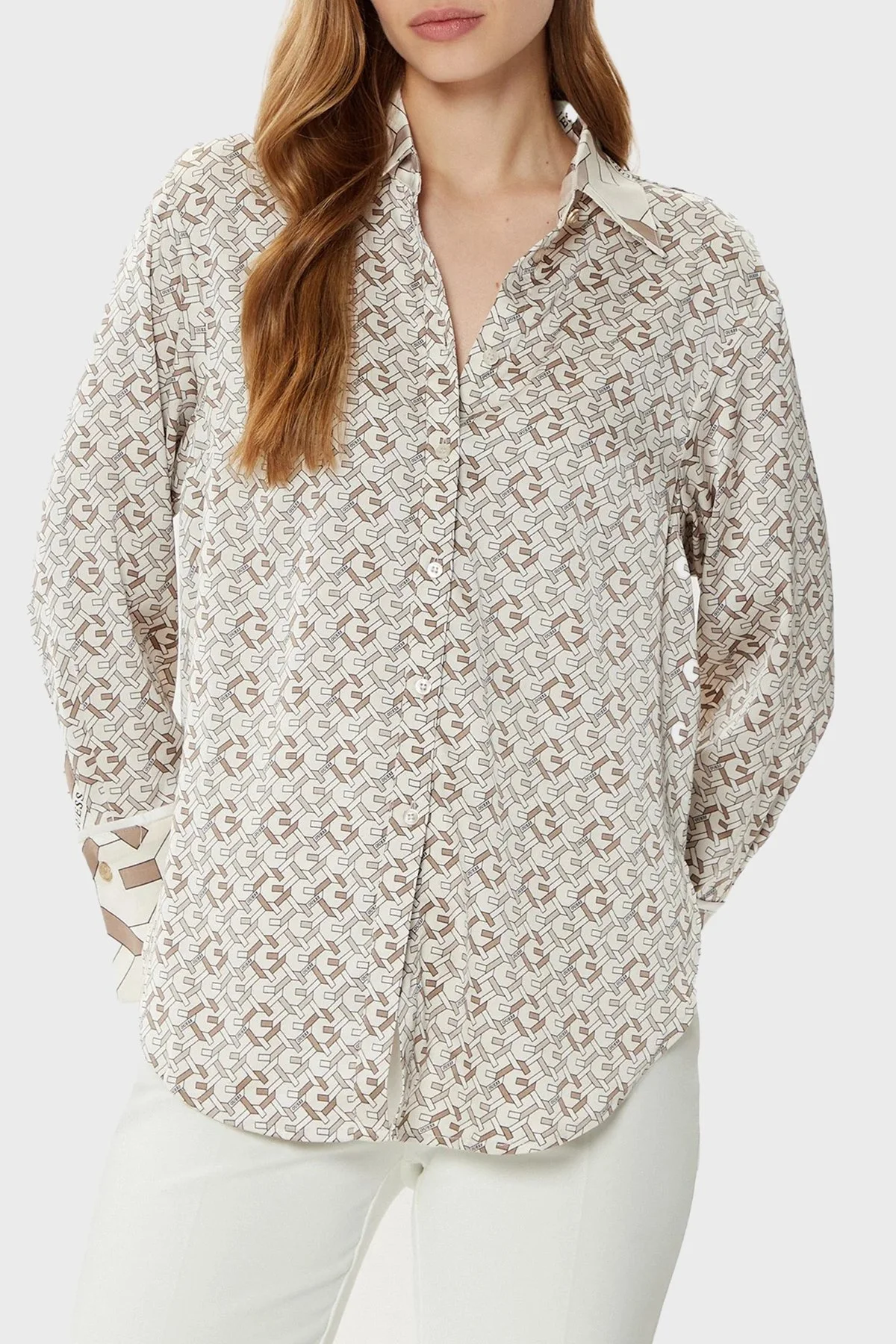 Guess Ls Alexandra 4G Logolu Regular Fit W4YH47WF1T2 Bayan Gömlek W4YH47 WF1T2 P1KZ BEJ - 6