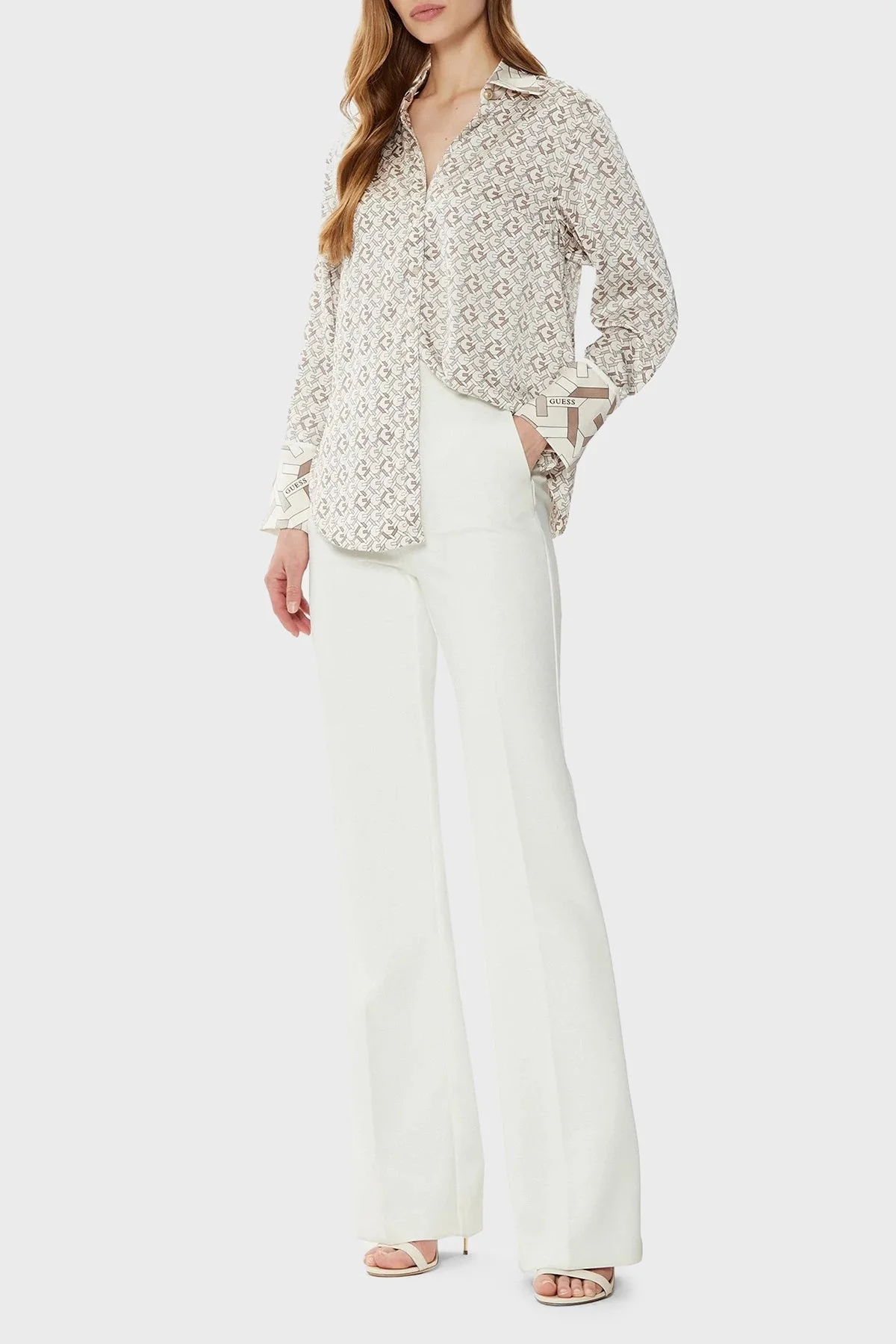 Guess Ls Alexandra 4G Logolu Regular Fit W4YH47WF1T2 Bayan Gömlek W4YH47 WF1T2 P1KZ BEJ - 7