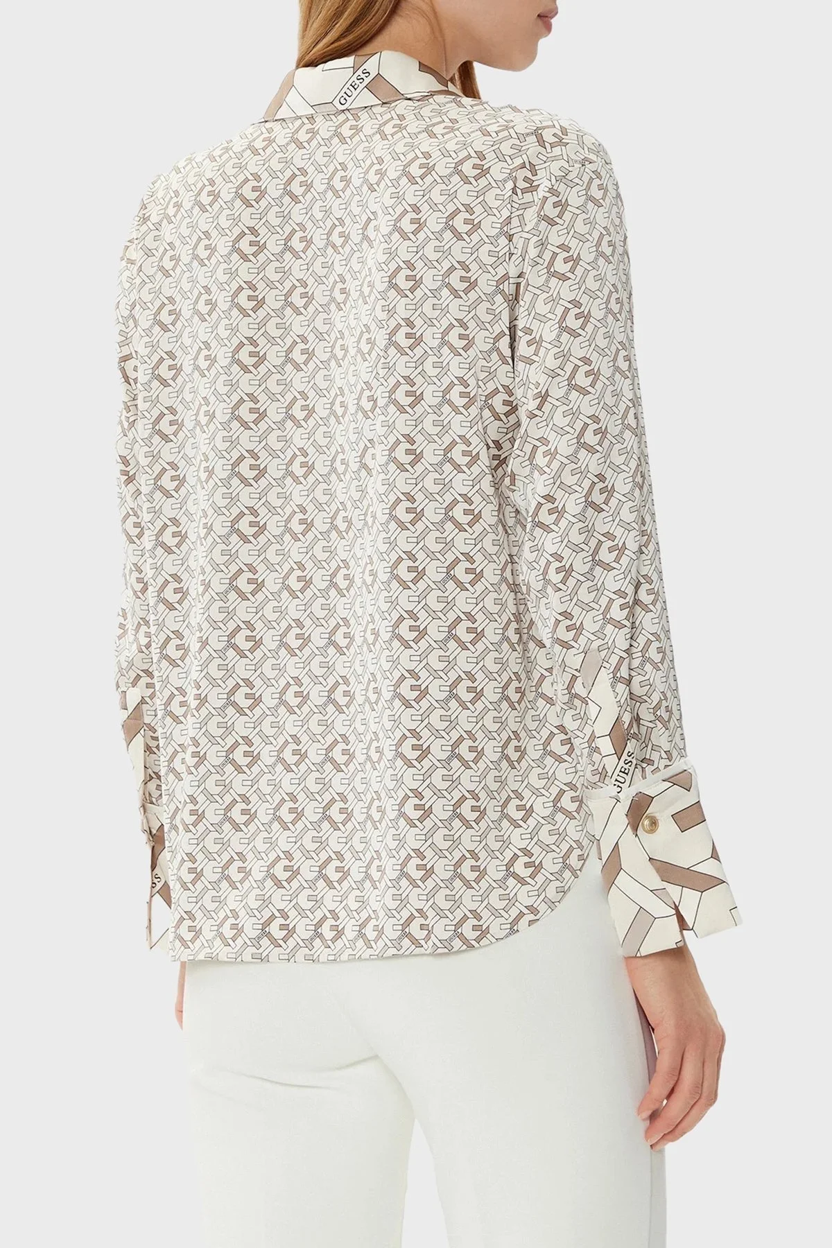 Guess Ls Alexandra 4G Logolu Regular Fit W4YH47WF1T2 Bayan Gömlek W4YH47 WF1T2 P1KZ BEJ - 8