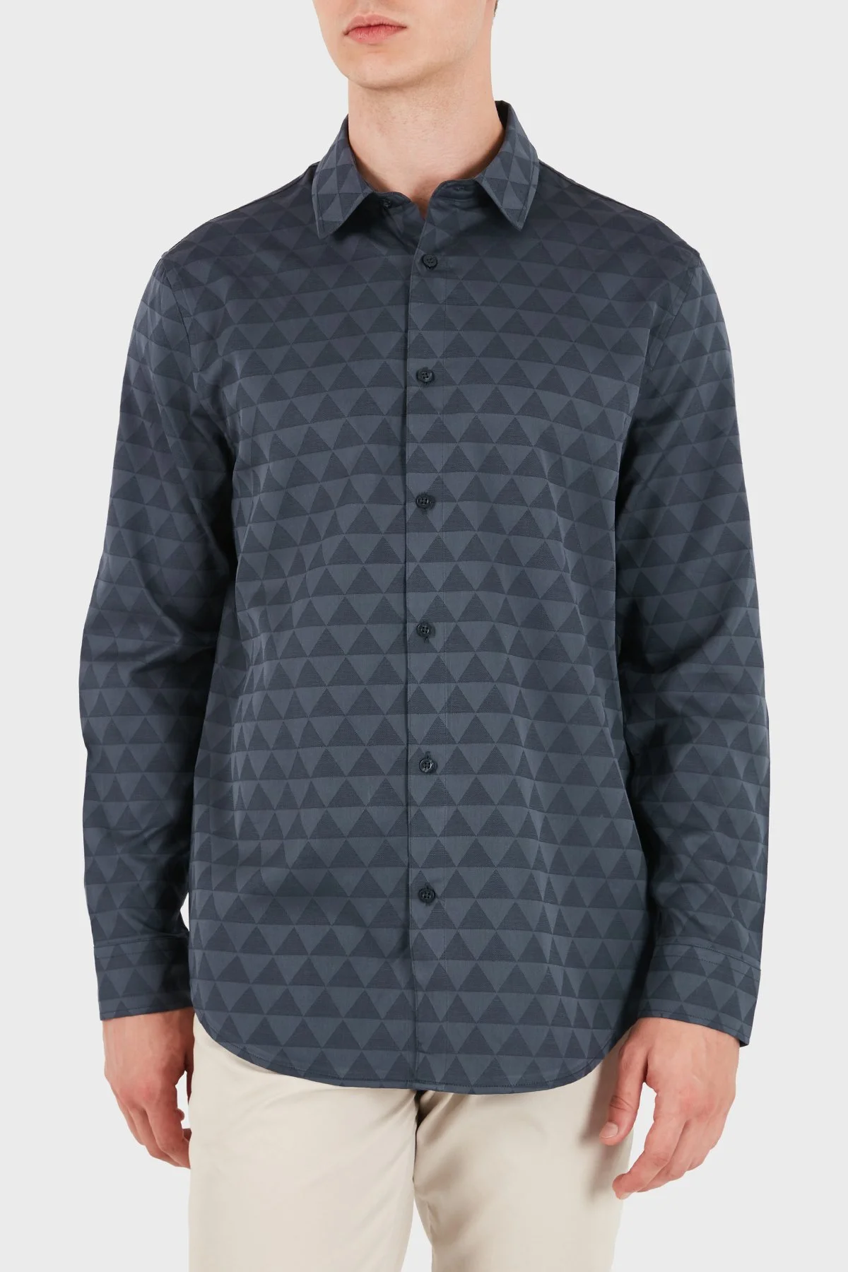 Guess Ls All Over Jacquard Logolu Jakarlı Klasik Yaka Uzun Kollu M6YH31W2892 Erkek Gömlek M6YH31 W2892 FBHQ Lacivert - 4