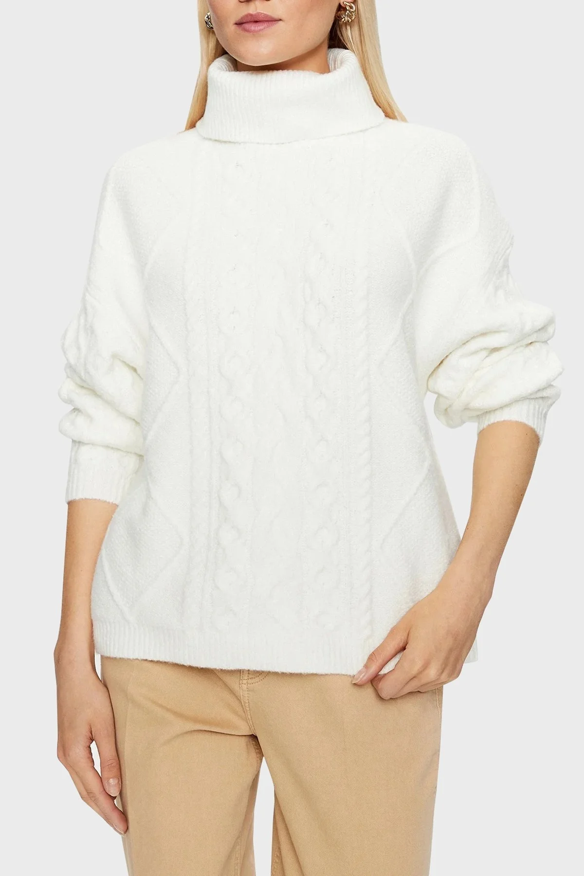 Guess Ls Cable Regular Fit Balıkçı Yaka Bayan Kazak W3BR17Z2YZ2 G1O6 KREM - 1