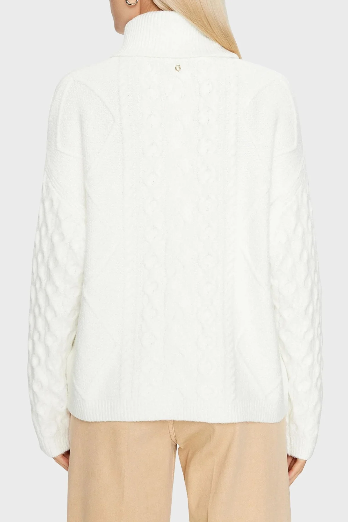 Guess Ls Cable Regular Fit Balıkçı Yaka Bayan Kazak W3BR17Z2YZ2 G1O6 KREM - 2