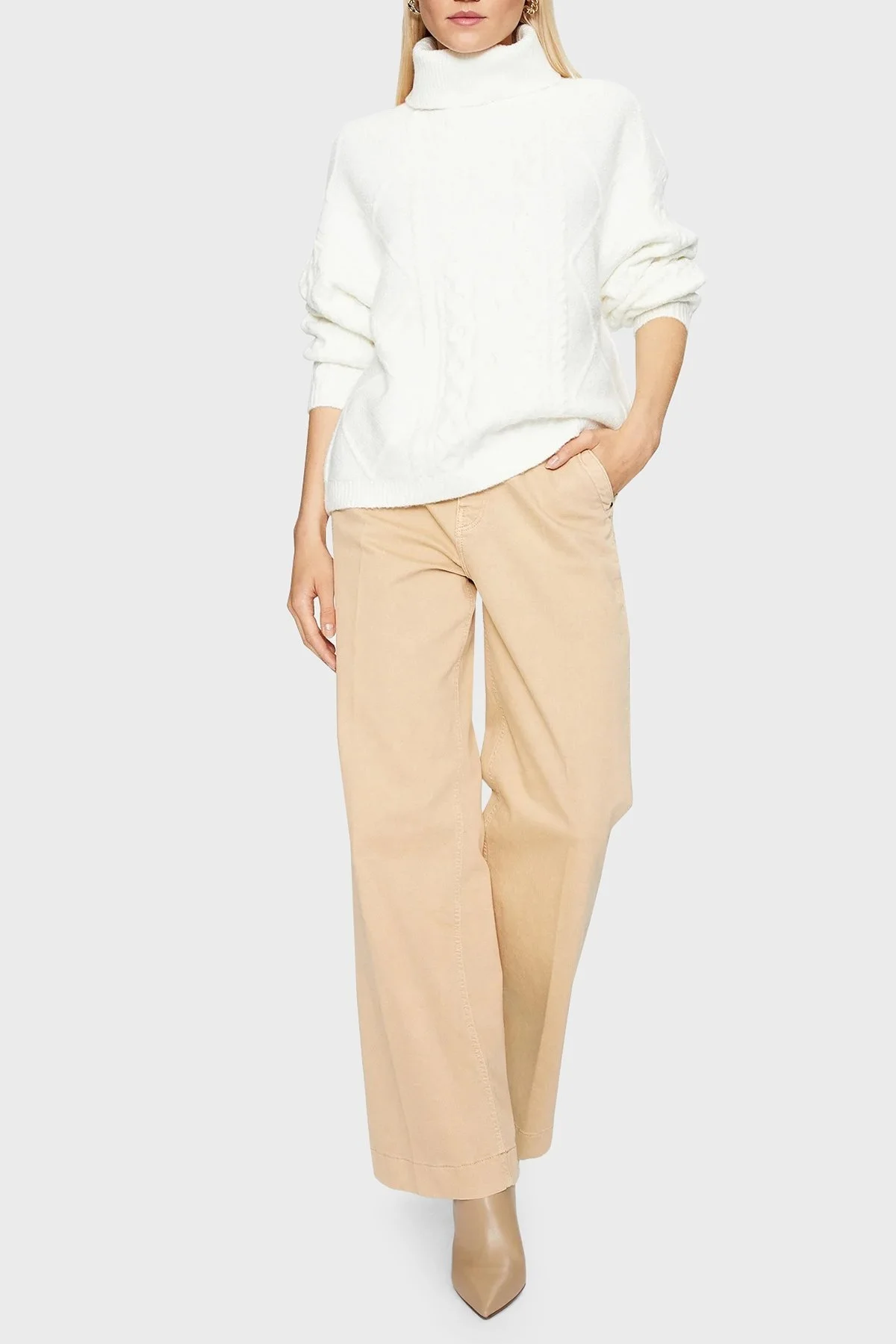 Guess Ls Cable Regular Fit Balıkçı Yaka Bayan Kazak W3BR17Z2YZ2 G1O6 KREM - 3