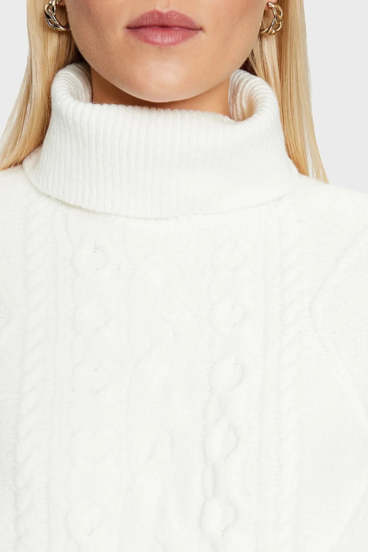 Guess Ls Cable Regular Fit Balıkçı Yaka Bayan Kazak W3BR17Z2YZ2 G1O6 KREM - 4