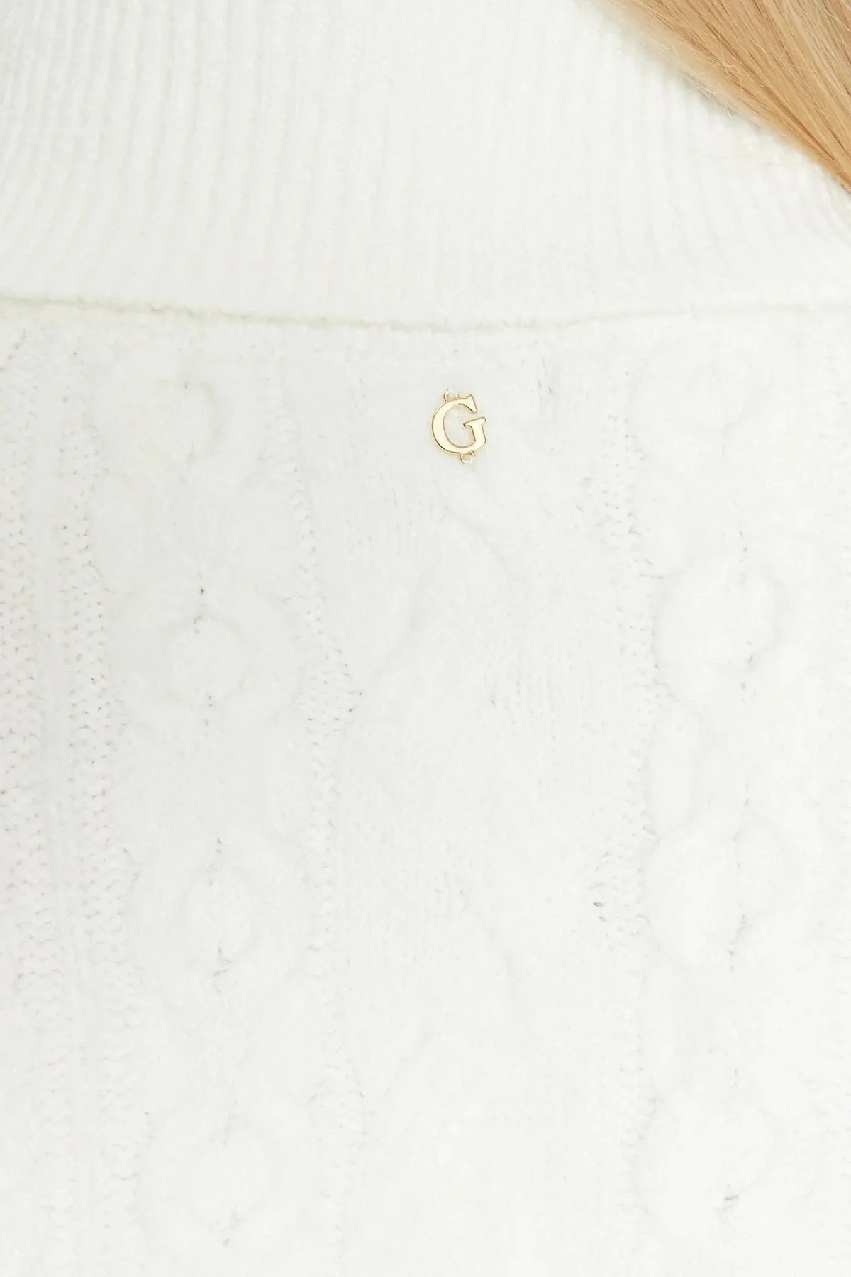 Guess Ls Cable Regular Fit Balıkçı Yaka Bayan Kazak W3BR17Z2YZ2 G1O6 KREM - 5