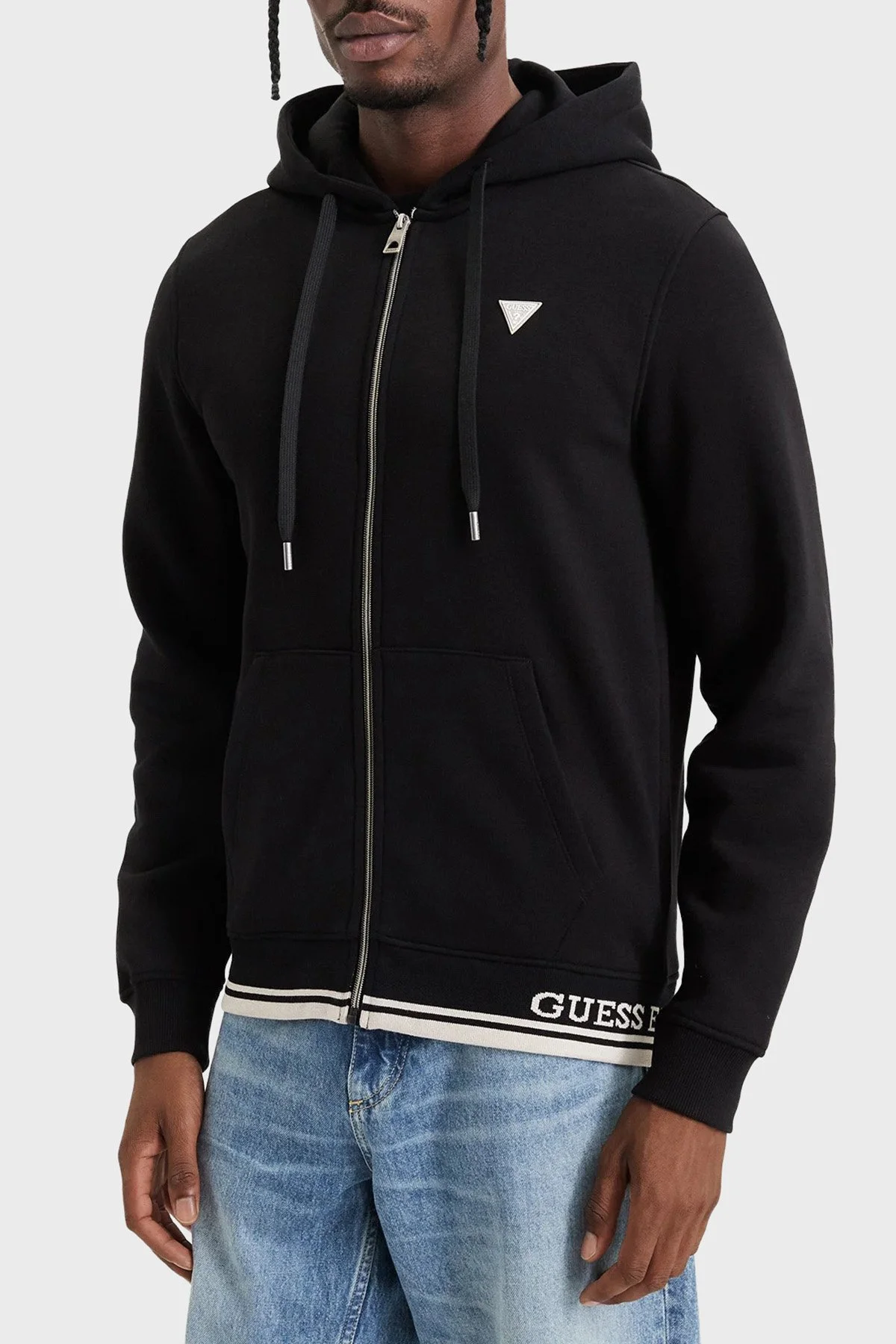 Guess Ls Classic Pamuklu Kapüşonlu Yaka Fermuarlı M6BQ48K6168 Erkek Sweat M6BQ48 K6168 JBLK Siyah - 1