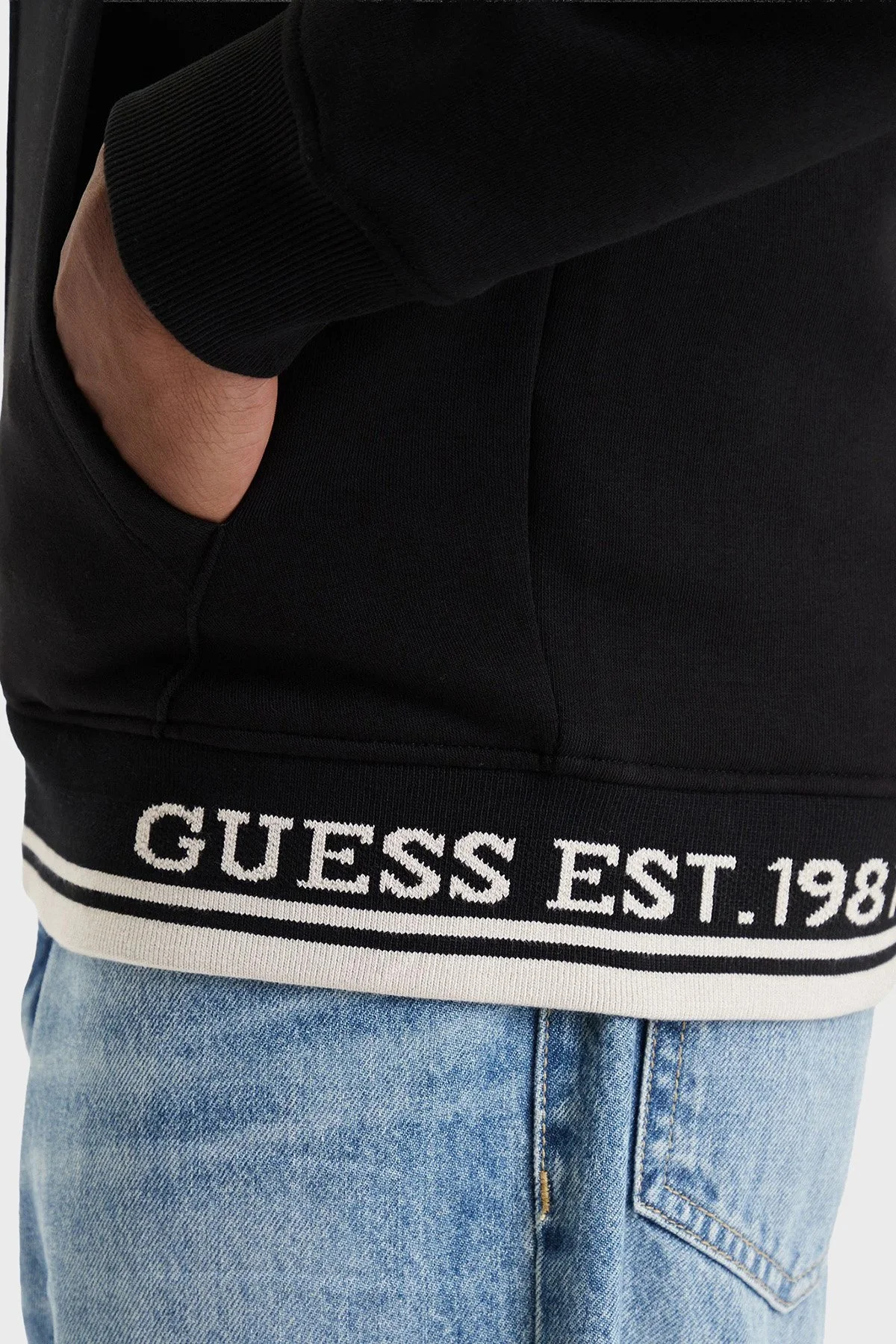 Guess Ls Classic Pamuklu Kapüşonlu Yaka Fermuarlı M6BQ48K6168 Erkek Sweat M6BQ48 K6168 JBLK Siyah - 5