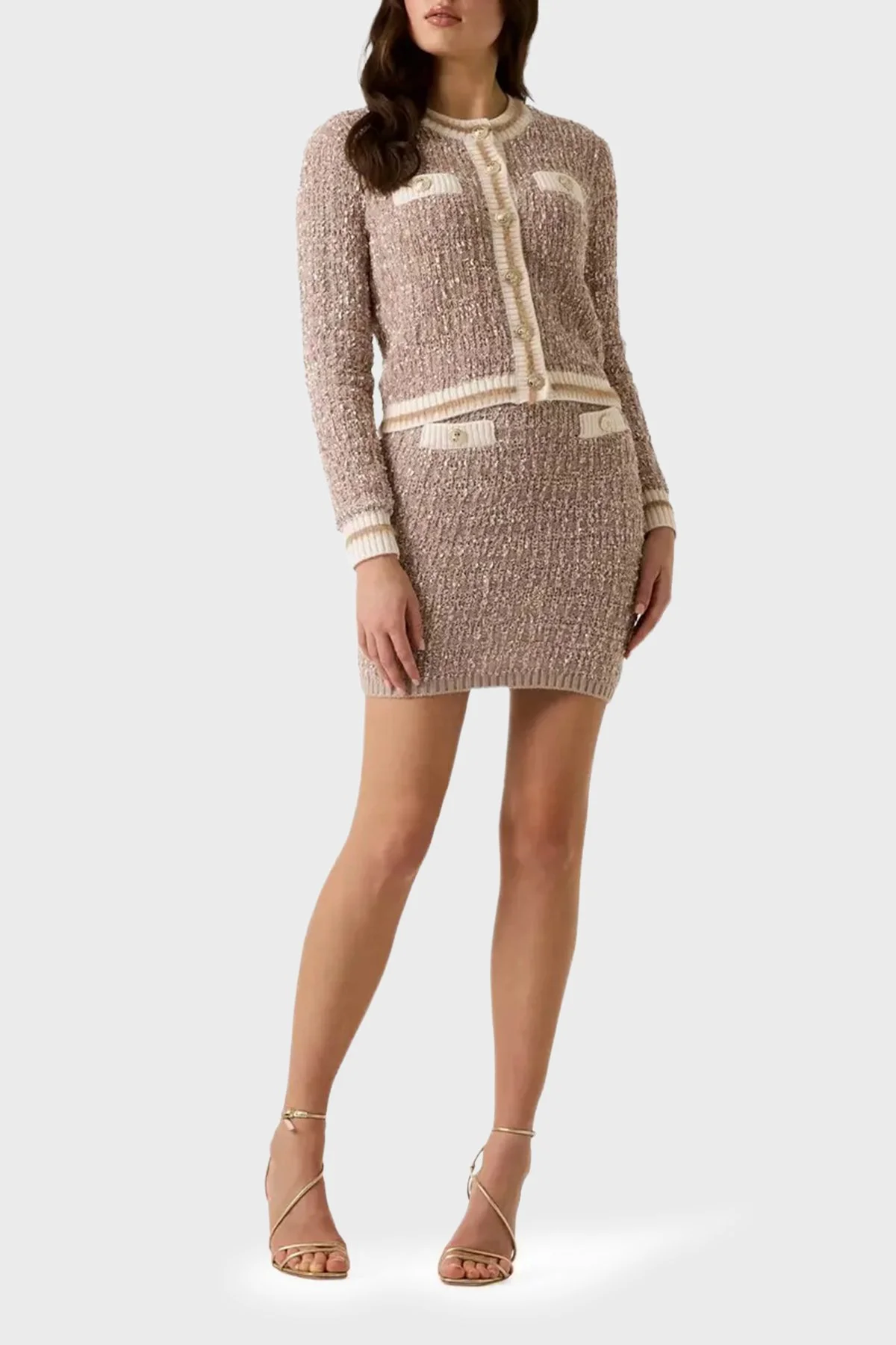 Guess Ls Cn Aomori Cardi Slim Fit Bisiklet Yaka Düğmeli Kadın Kazak W6BR75 Z1764 G1G2 Bej - 2