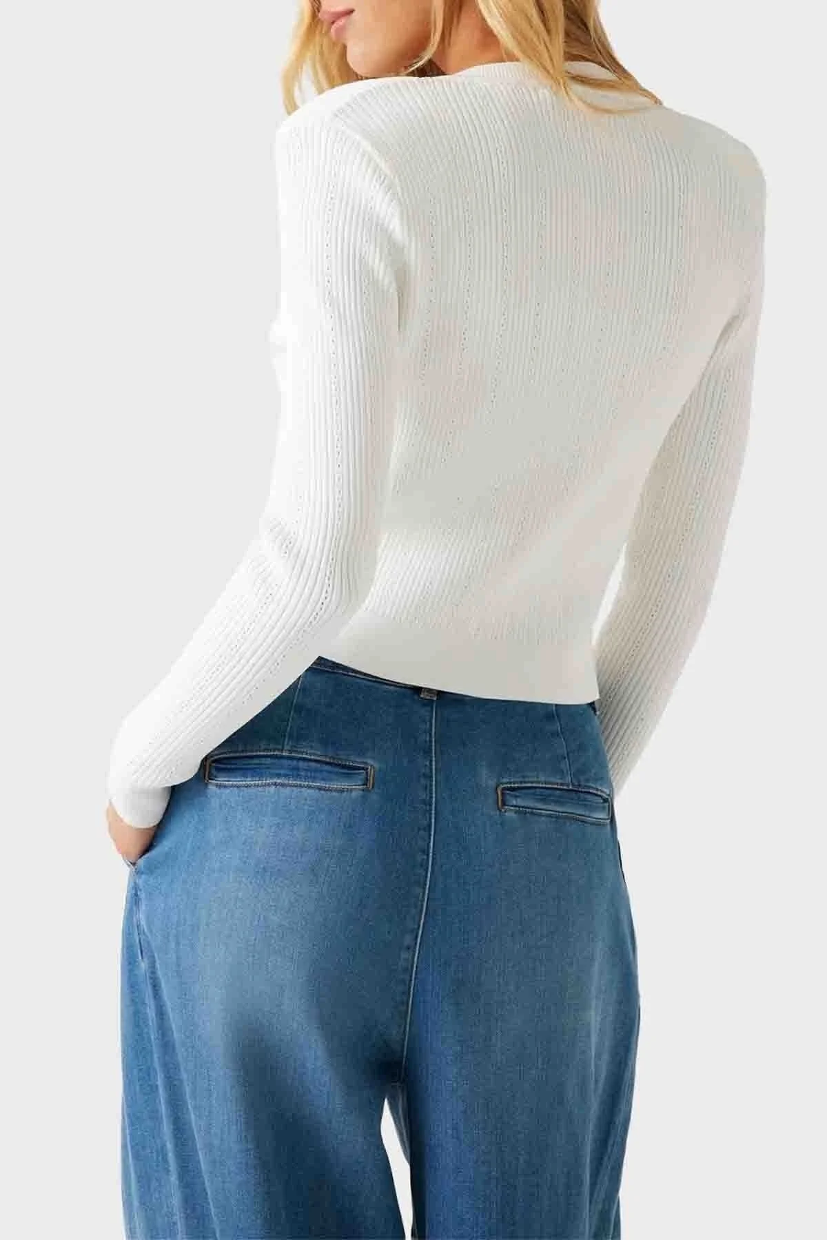 Guess Ls Cn Emmie Regular Fit Bisiklet Yaka Düğmeli Triko W5YR09Z0130 Bayan Hırka W5YR09 Z0130 G012 BEYAZ - 3